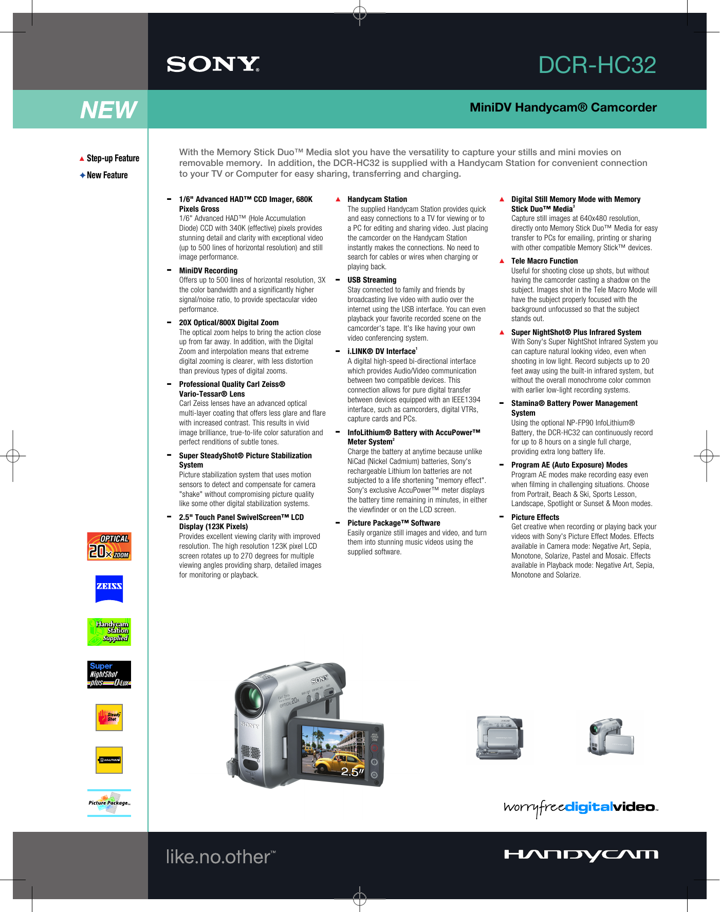 Page 1 of 2 - Sony Sony-Dcr-Hc32-Marketing-Specifications-  Sony-dcr-hc32-marketing-specifications