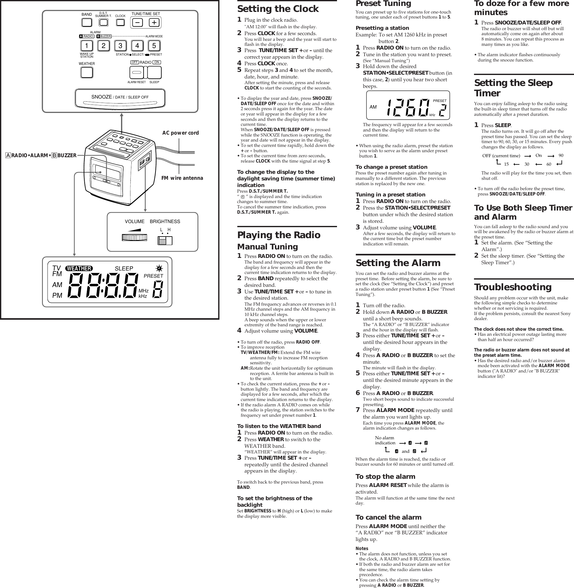 Sony Dream Machine Icf C113V Users Manual