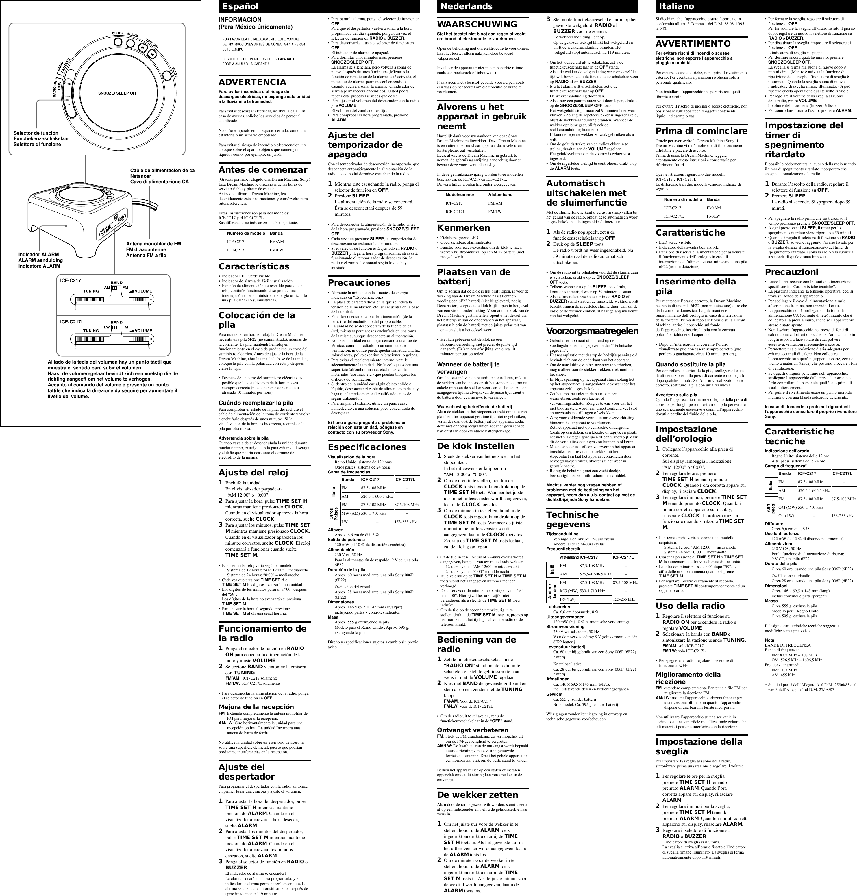 Page 2 of 2 - Sony Sony-Dream-Machine-Icf-C217-Users-Manual- ICF-C217/c217L  Sony-dream-machine-icf-c217-users-manual