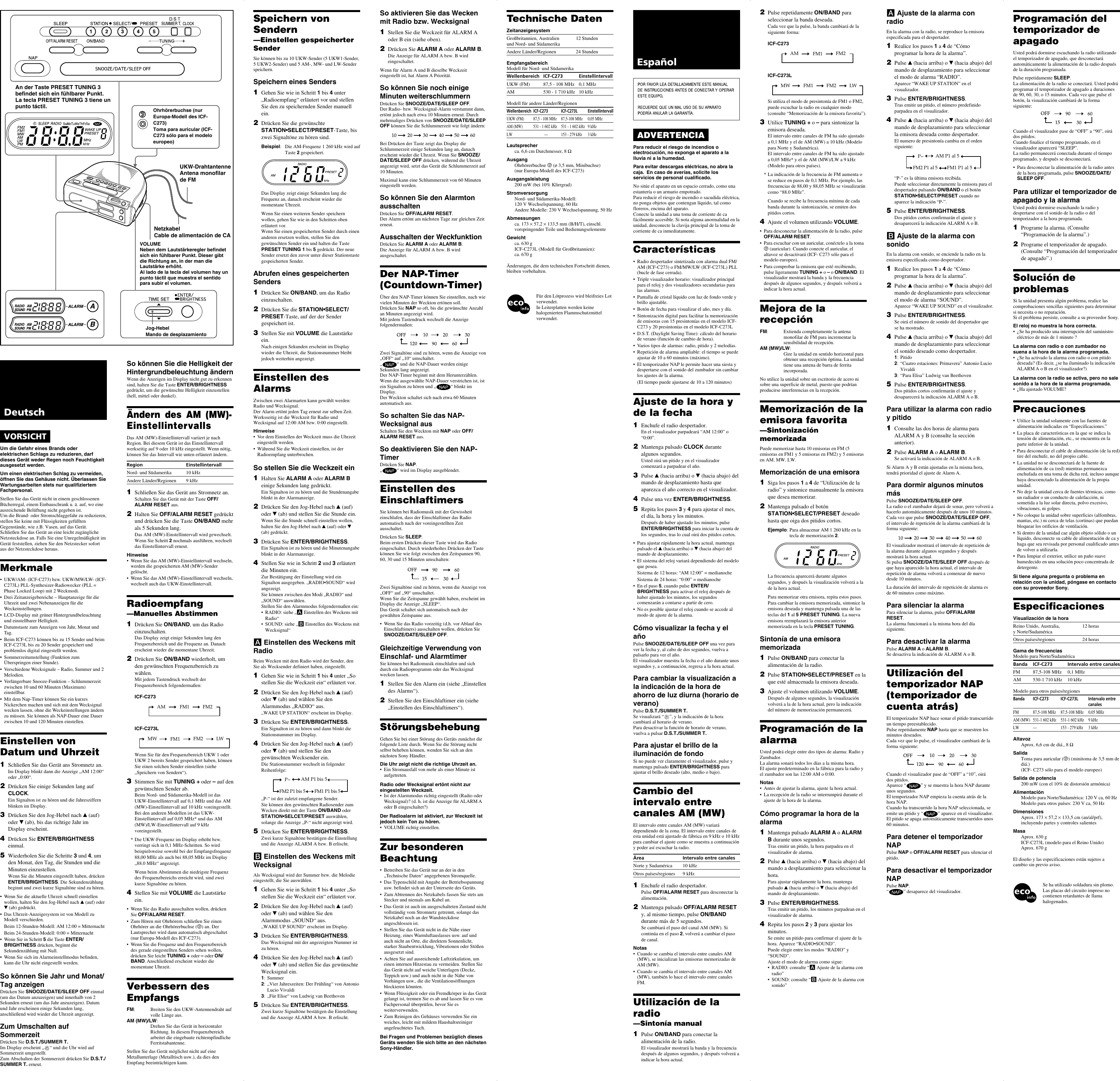 Sony Dream Machine Icf C273L Users Manual C273/C273L