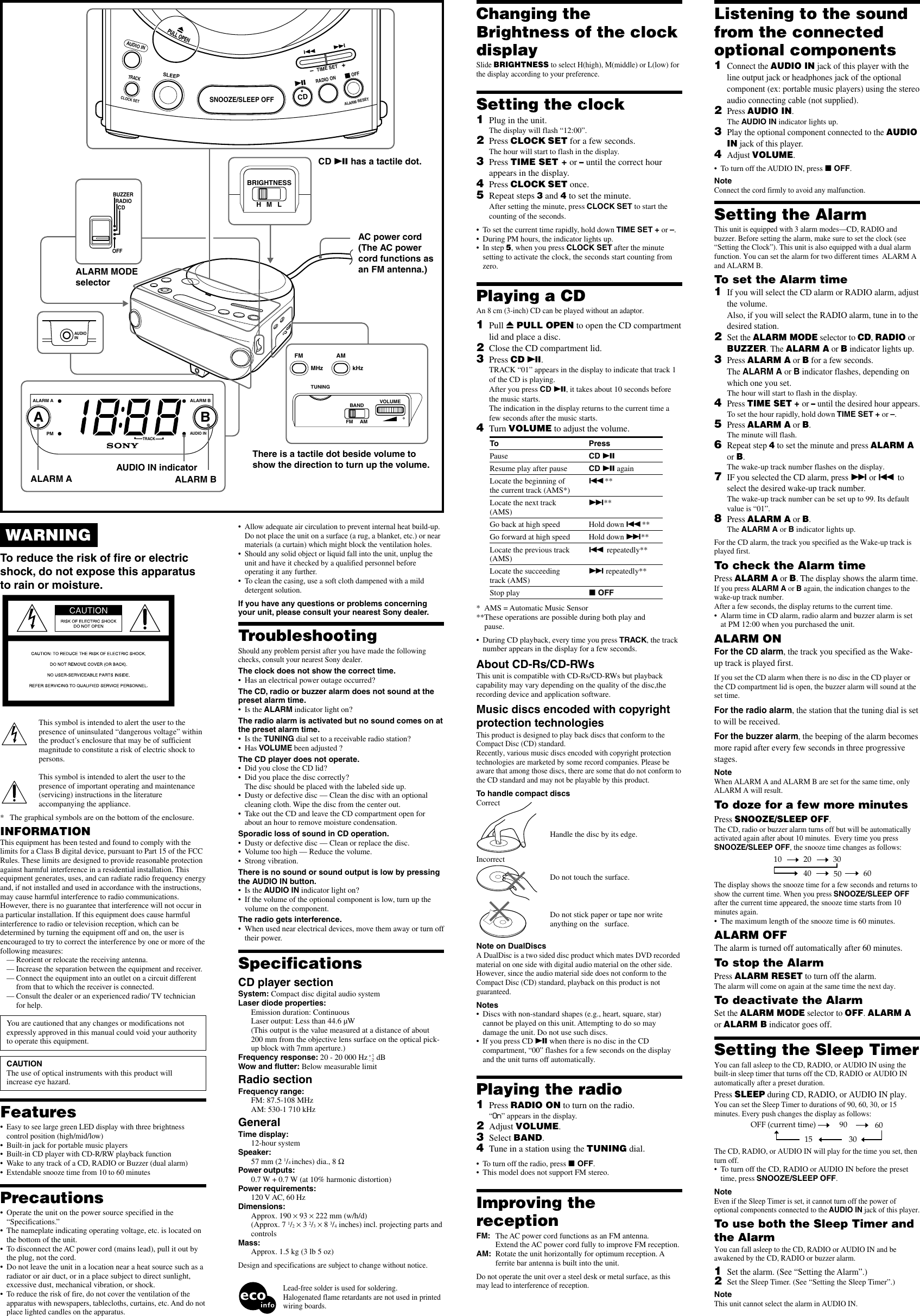 Page 2 of 2 - Sony Sony-Dream-Machine-Icf-Cd814-Users-Manual- ICF-CD814  Sony-dream-machine-icf-cd814-users-manual