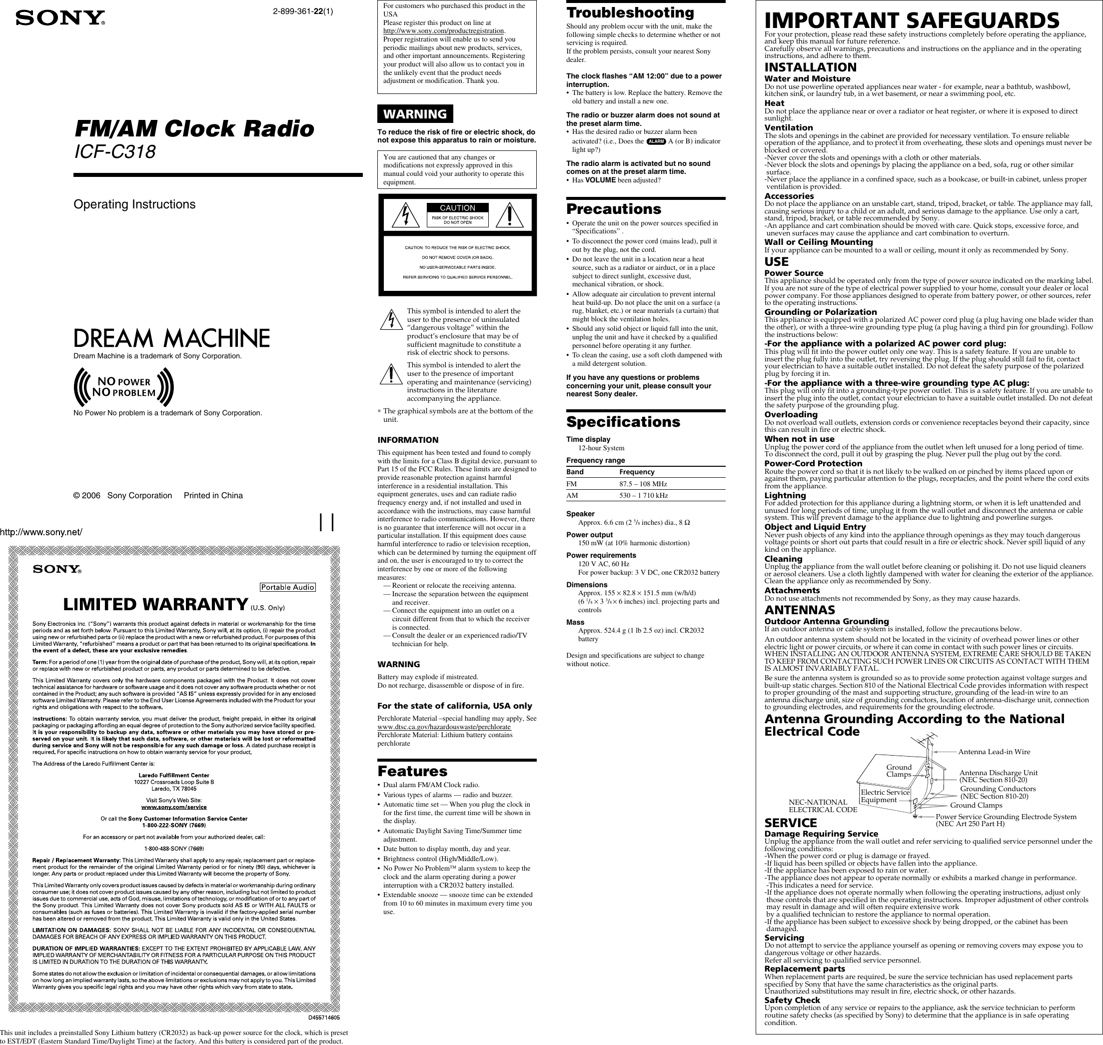 Sony Dream Machine Icfc318Black Users Manual ICF C318