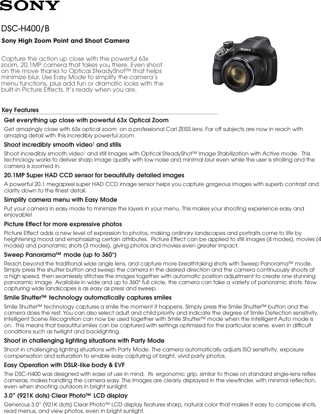 sony h400 specs