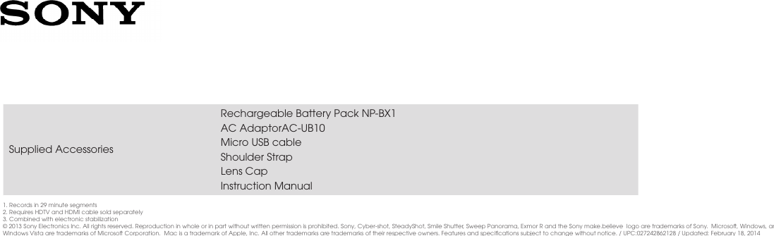 Page 4 of 4 - Sony Sony-Dsc-Hx300-Marketing-Specifications-  Sony-dsc-hx300-marketing-specifications