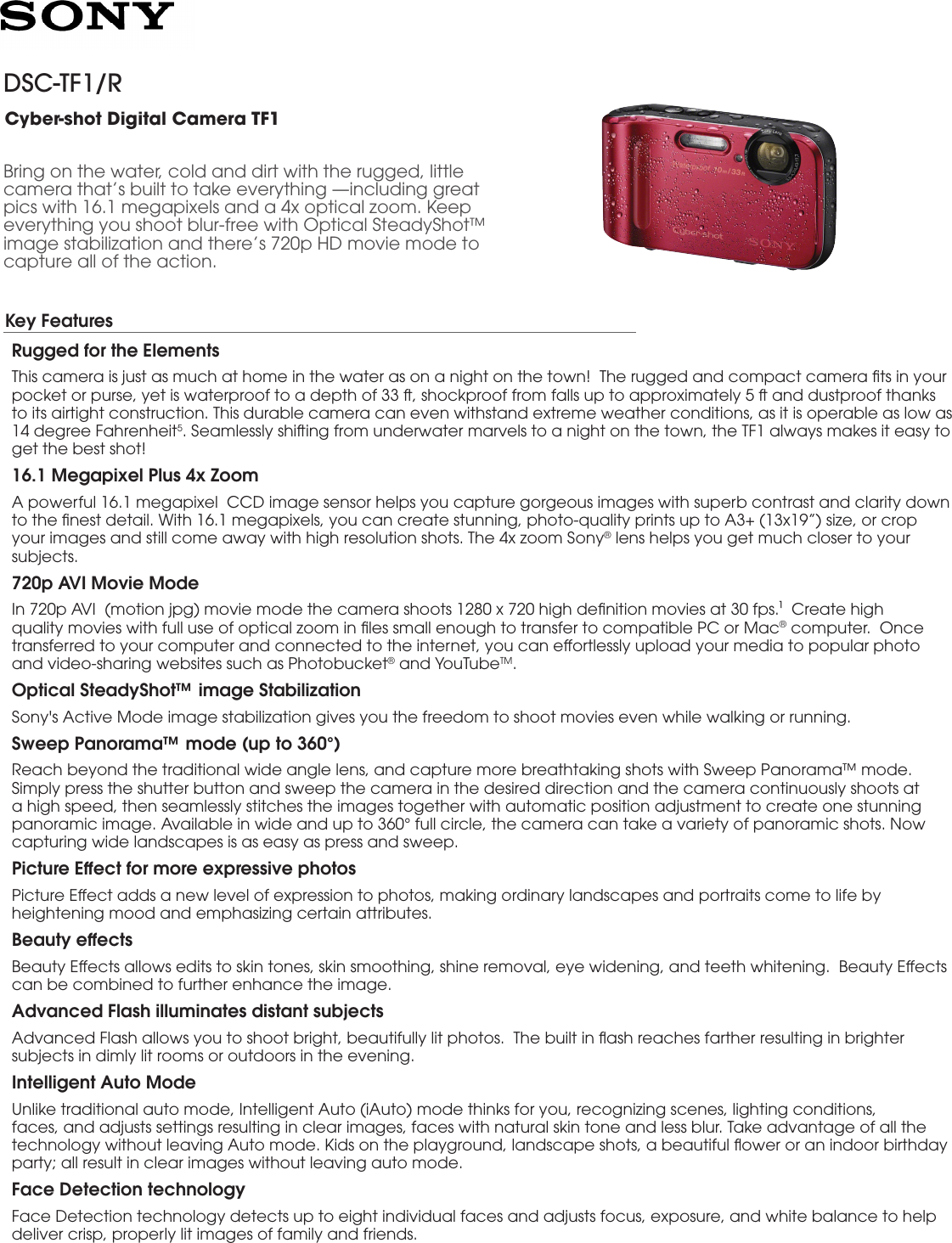 Page 1 of 4 - Sony Sony-Dsc-Tf1-R-Marketing-Specifications-  Sony-dsc-tf1-r-marketing-specifications