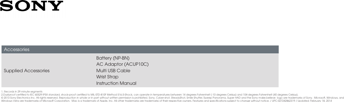 Page 4 of 4 - Sony Sony-Dsc-Tf1-R-Marketing-Specifications-  Sony-dsc-tf1-r-marketing-specifications