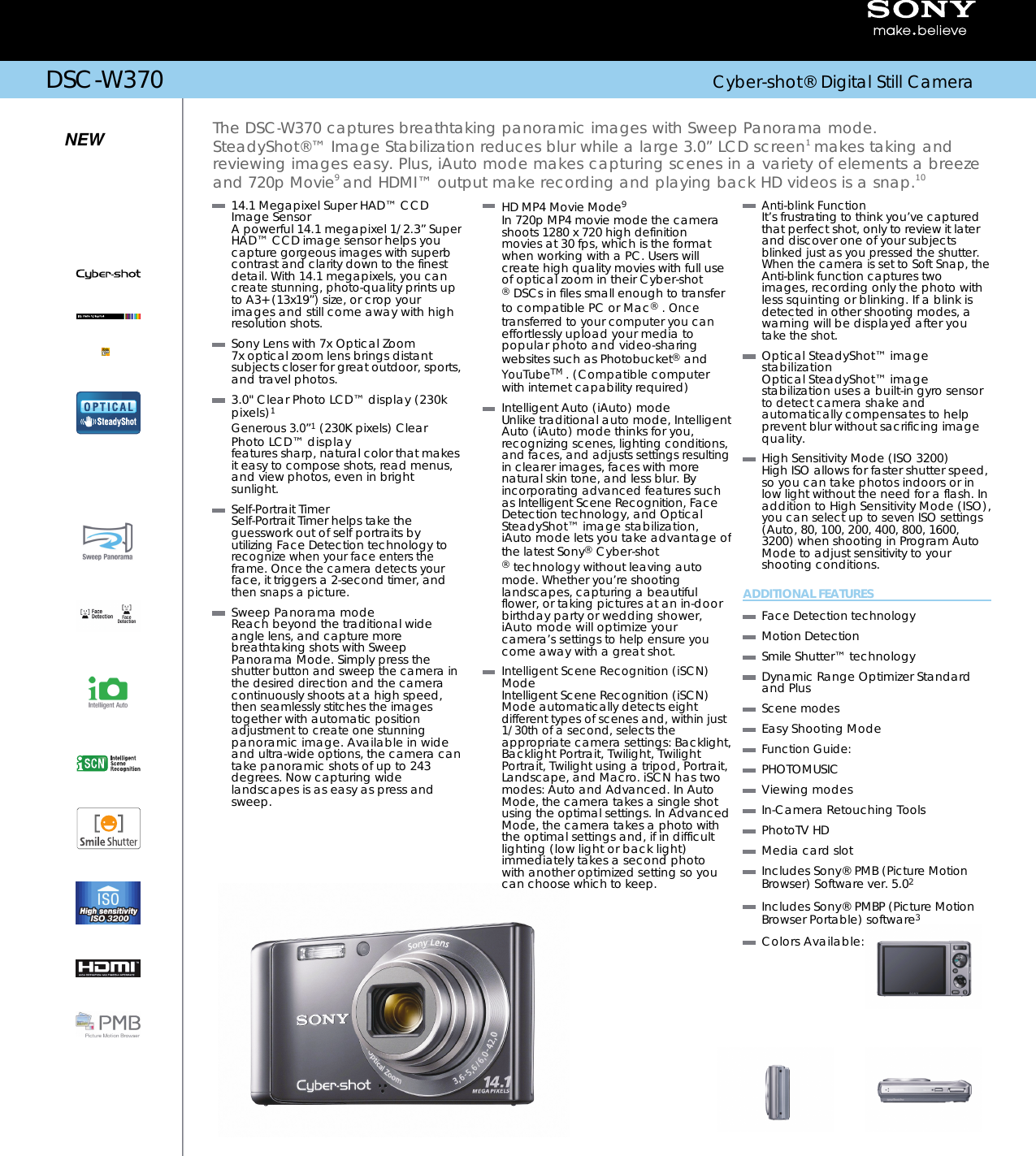 Page 1 of 2 - Sony Sony-Dsc-W370-B-Marketing-Specifications-  Sony-dsc-w370-b-marketing-specifications