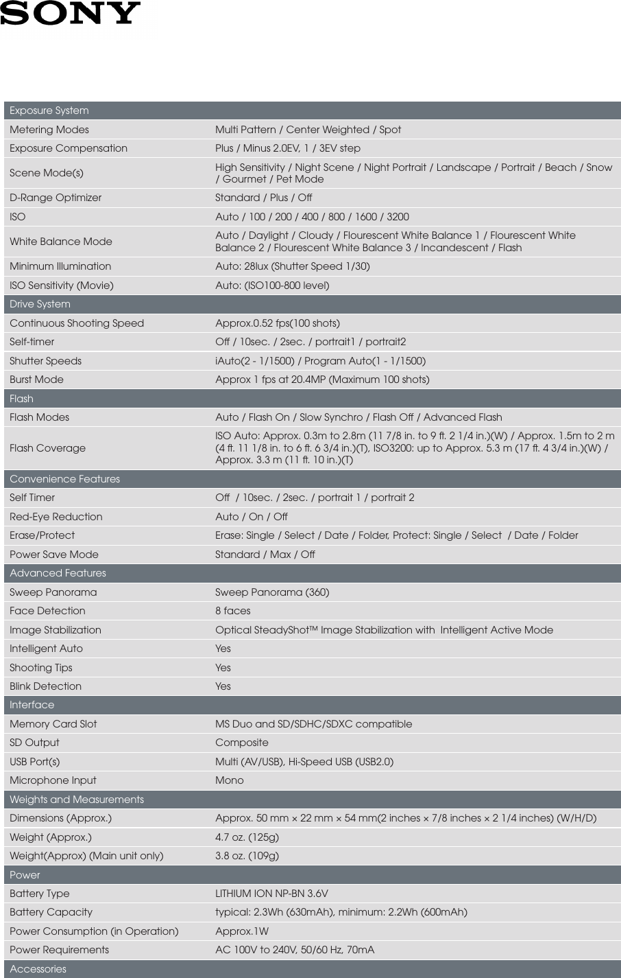 Page 2 of 3 - Sony Sony-Dsc-W800-Marketing-Specifications-  Sony-dsc-w800-marketing-specifications