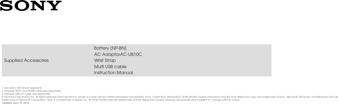 Page 3 of 3 - Sony Sony-Dsc-W800-Marketing-Specifications-  Sony-dsc-w800-marketing-specifications