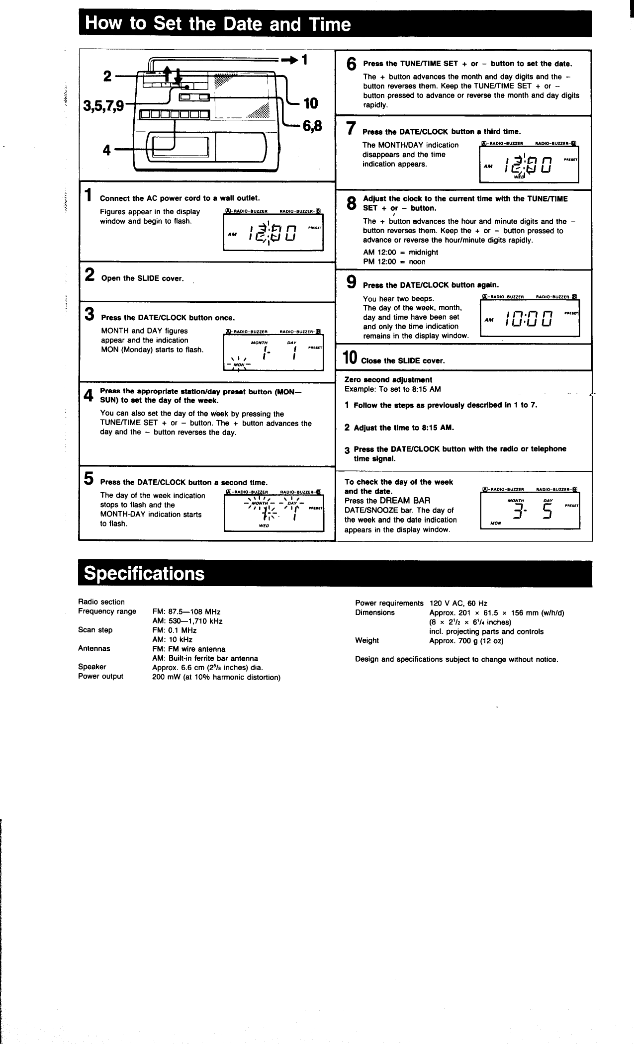 Page 3 of 8 - Sony Sony-Dual-Alarm-Fm-Am-Pll-Synthesized-Clock-Radio-Icf-C303-Users-Manual-  Sony-dual-alarm-fm-am-pll-synthesized-clock-radio-icf-c303-users-manual