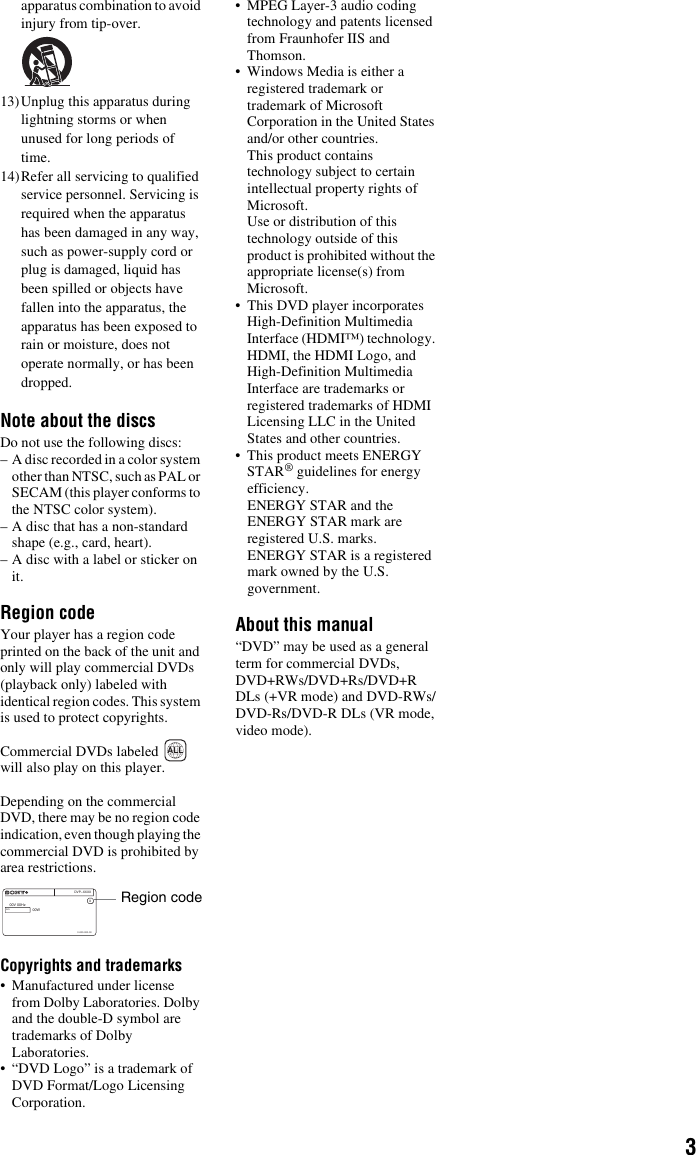 Page 3 of 12 - Sony Sony-Dvpsr510H-Users-Manual- DVP-SR510H  Sony-dvpsr510h-users-manual