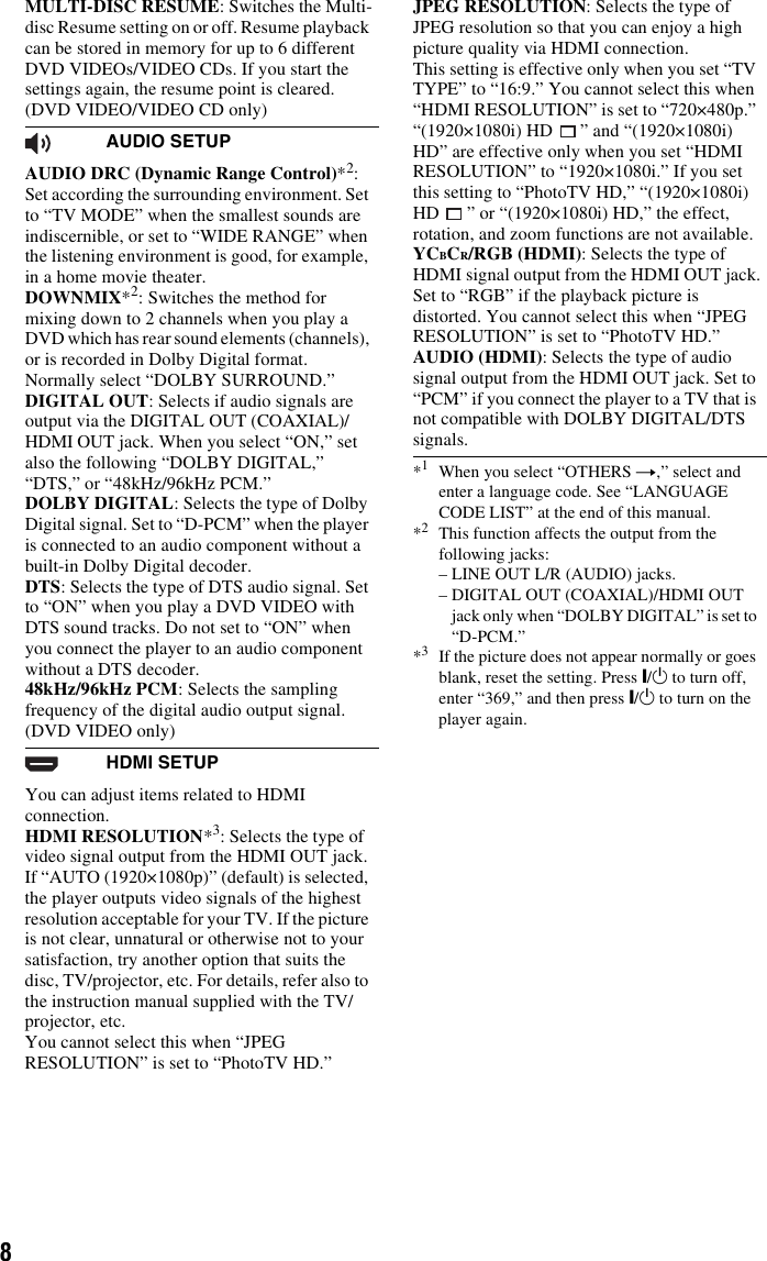Page 8 of 12 - Sony Sony-Dvpsr510H-Users-Manual- DVP-SR510H  Sony-dvpsr510h-users-manual