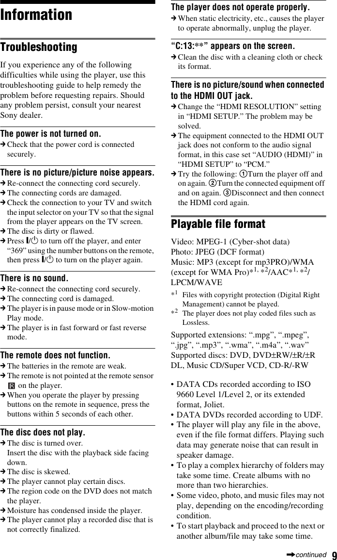 Page 9 of 12 - Sony Sony-Dvpsr510H-Users-Manual- DVP-SR510H  Sony-dvpsr510h-users-manual
