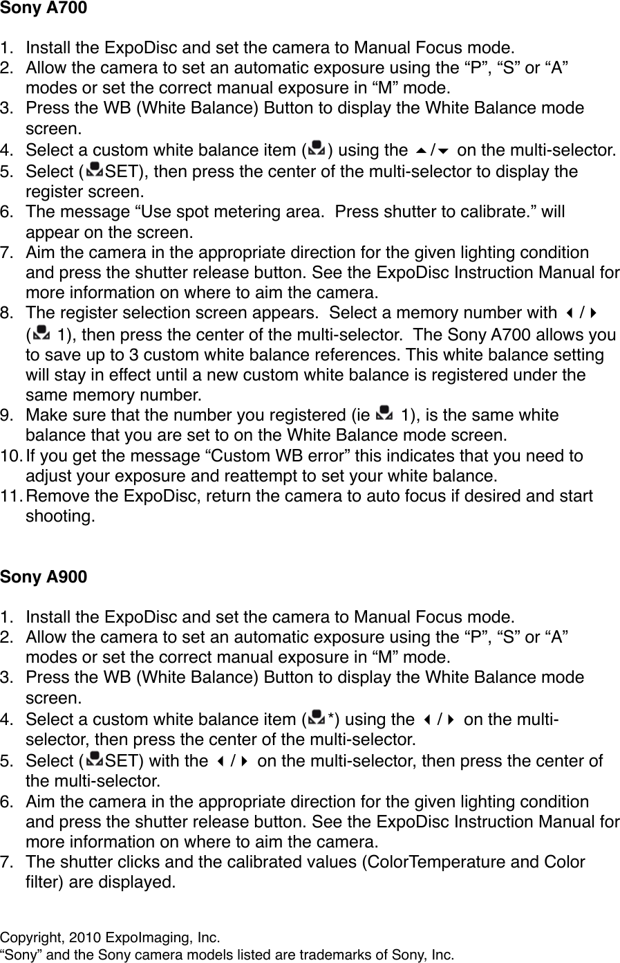 Page 2 of 3 - Sony Sony-Expodisc-A100-Users-Manual- SonyCustomWB  Sony-expodisc-a100-users-manual