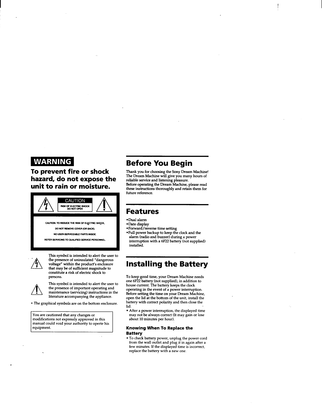 SONY ICF-C390 Fm AM Clock Radio Instruction Manual