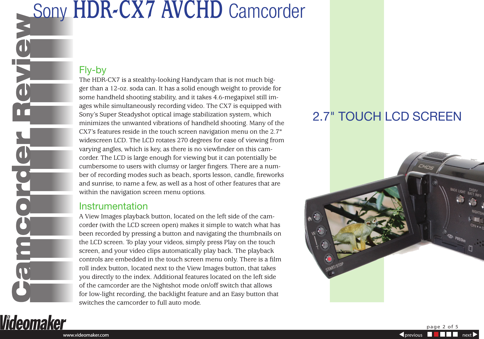 Page 2 of 5 - Sony Sony-Hdr-Cx7-Users-Manual-  Sony-hdr-cx7-users-manual
