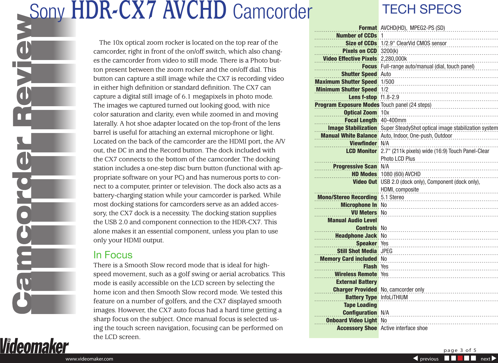 Page 3 of 5 - Sony Sony-Hdr-Cx7-Users-Manual-  Sony-hdr-cx7-users-manual