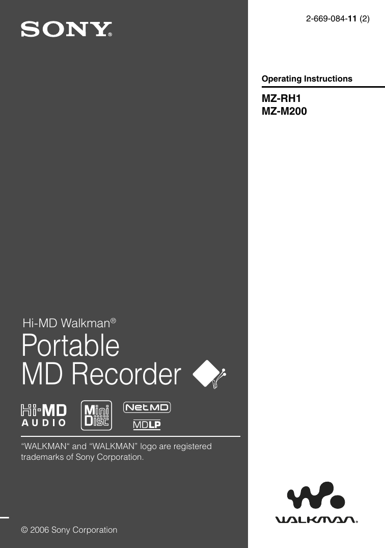 Sony Hi Md Walkman Mz M200 Users Manual RH1/MZ