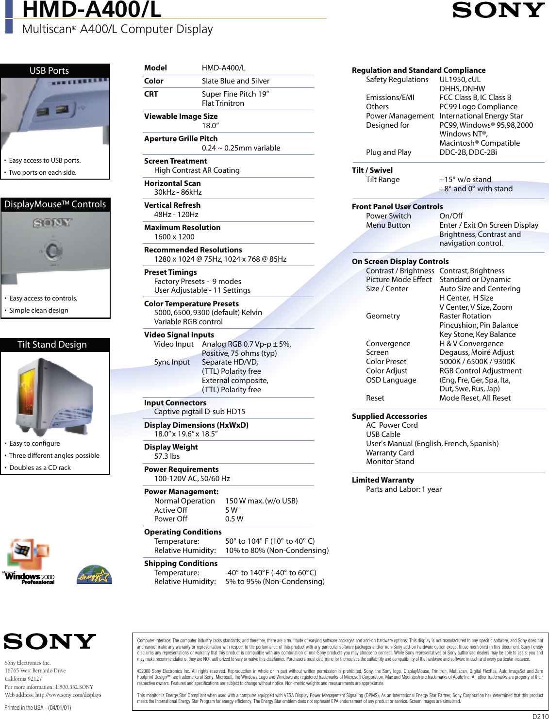 Page 2 of 2 - Sony Sony-Hmd-A400-L-Marketing-Specifications- HMD-A400L FRONT  Sony-hmd-a400-l-marketing-specifications