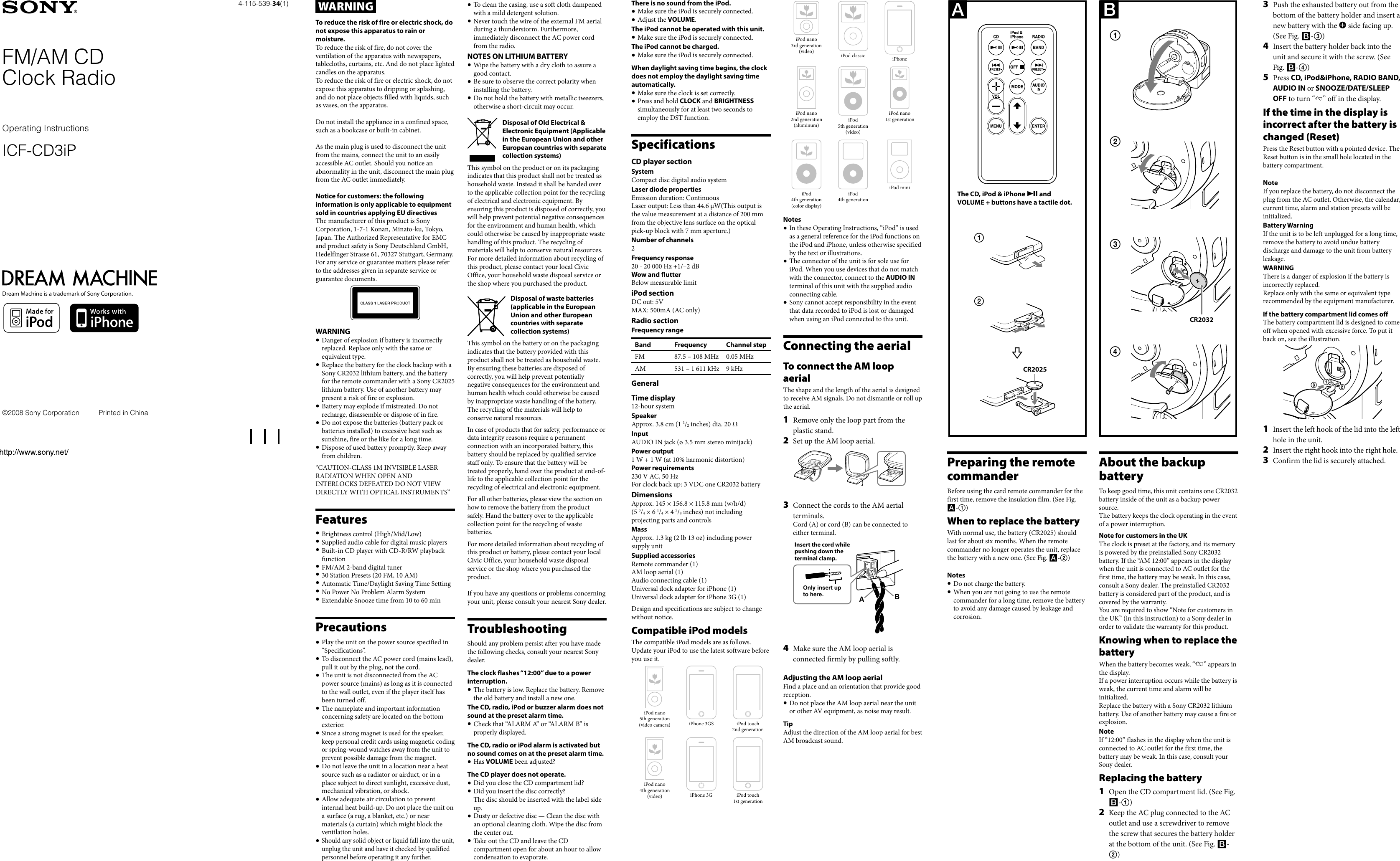 Sony Icf Cd3Ip Instruction Manual