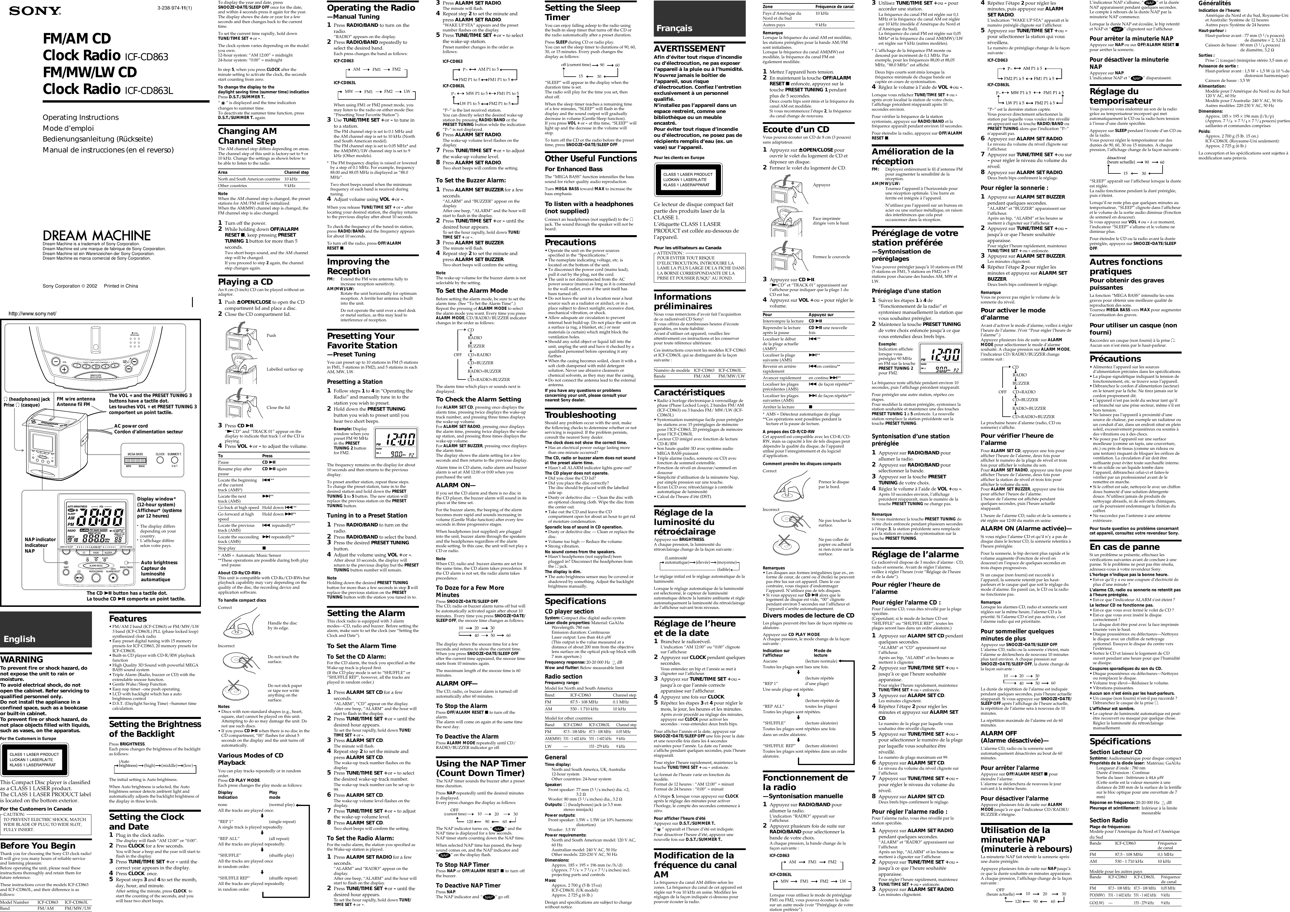 Page 1 of 1 - Sony Sony-Icf-Cd863-Users-Manual-  Sony-icf-cd863-users-manual