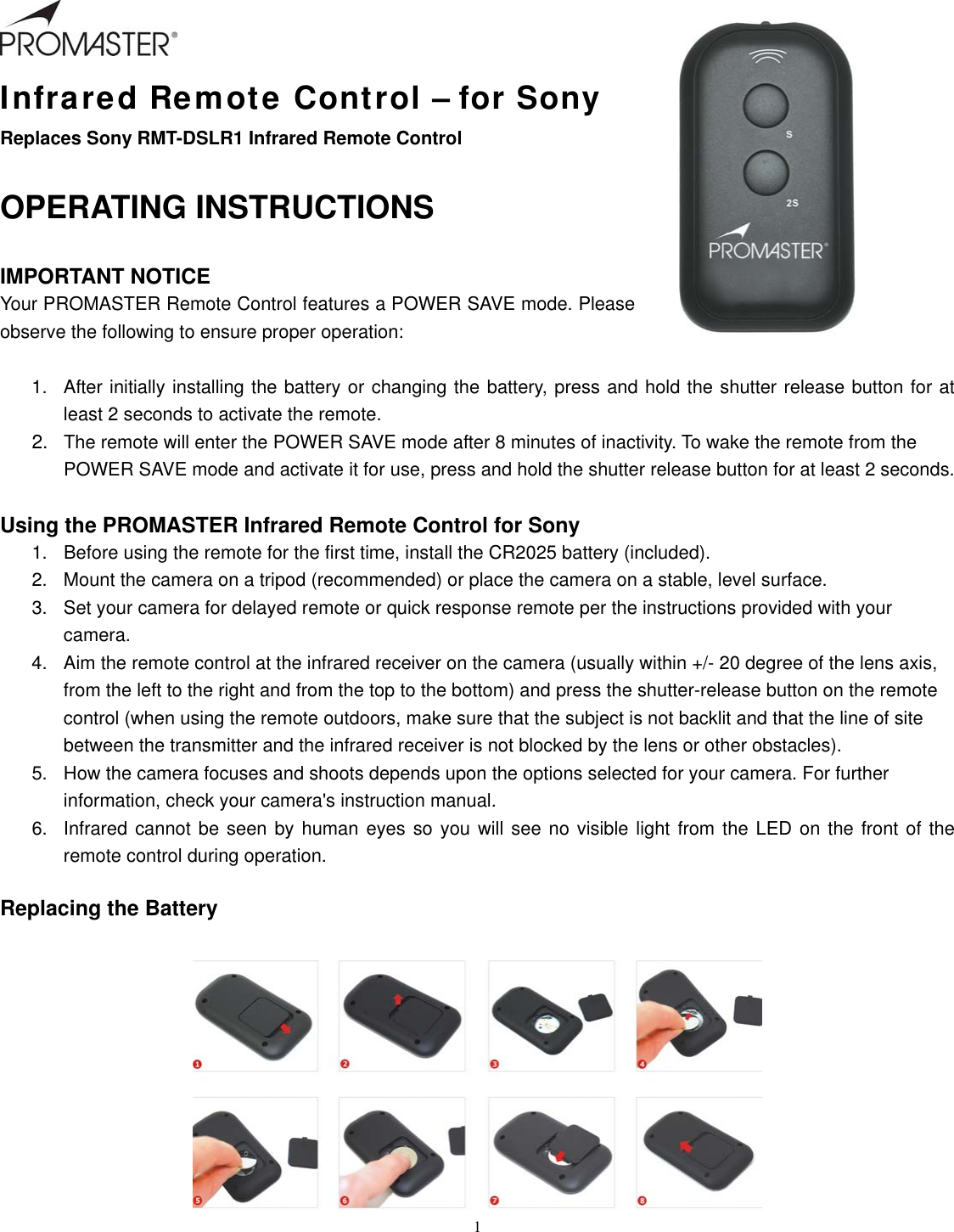Page 1 of 2 - Sony Sony-Infrared-Remote-Control-Rmt-Dslr1-Users-Manual- JJC RM-E7 Infrared Remote Control Instruction Sony-infrared-remote-control-rmt-dslr1-users-manual