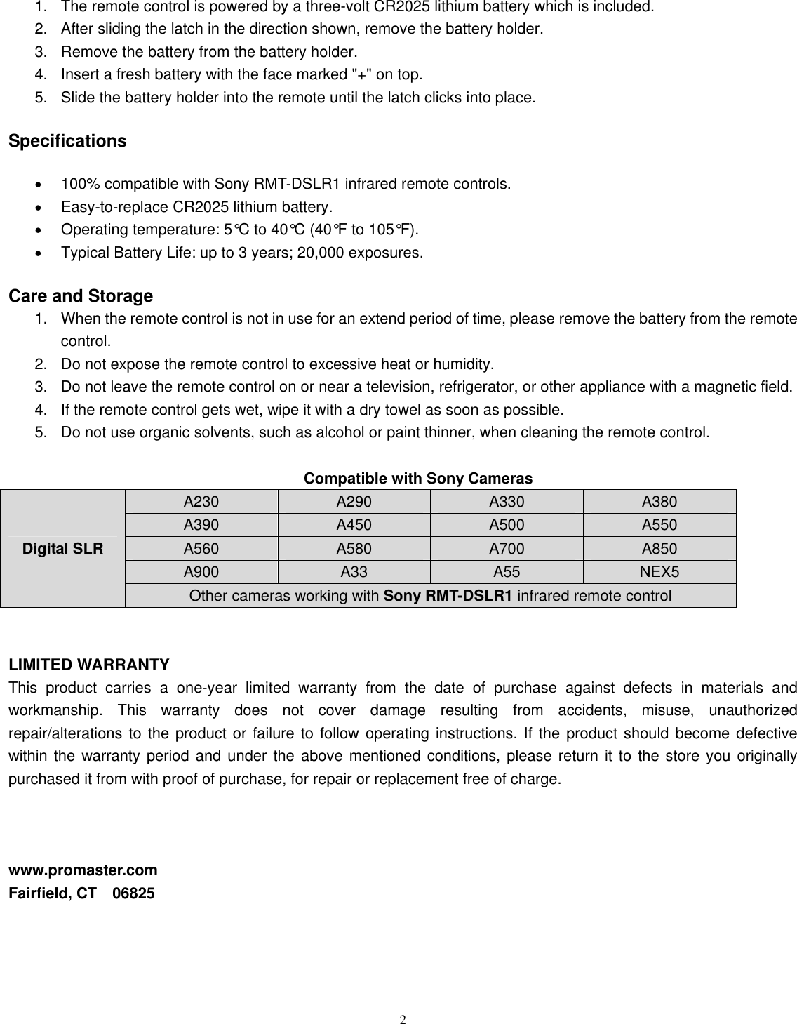 Page 2 of 2 - Sony Sony-Infrared-Remote-Control-Rmt-Dslr1-Users-Manual- JJC RM-E7 Infrared Remote Control Instruction Sony-infrared-remote-control-rmt-dslr1-users-manual