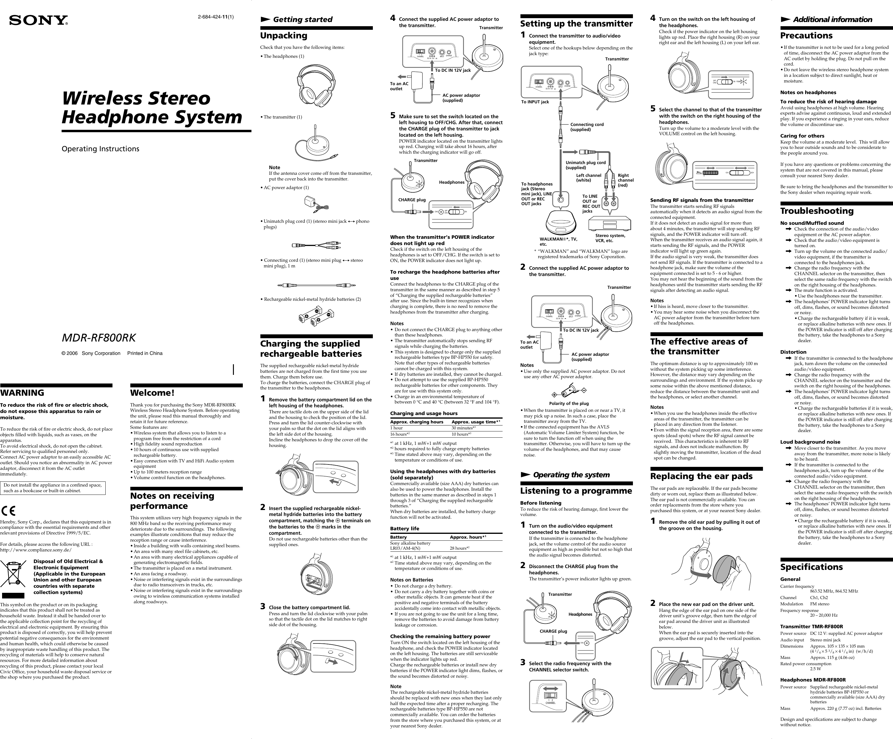 Page 1 of 2 - Sony Sony-Mdr-Rf800Rk-Users-Manual- MDR-RF800RK  Sony-mdr-rf800rk-users-manual