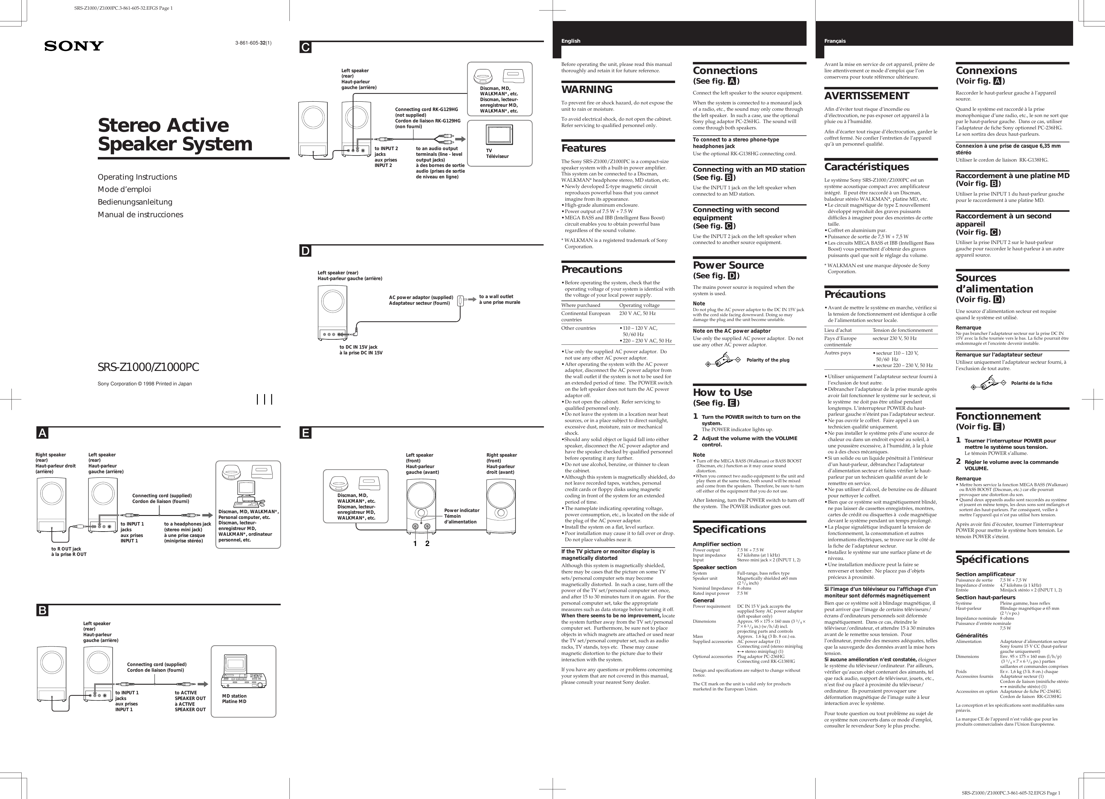 Page 1 of 2 - Sony Sony-Mdr-Srs-Z1000-Users-Manual- SRS-Z1000/Z1000PC  Sony-mdr-srs-z1000-users-manual