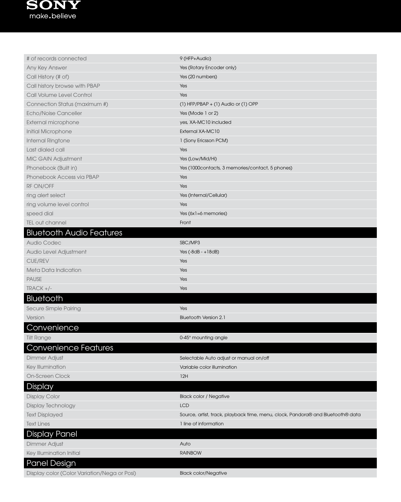 Page 3 of 6 - Sony Sony-Mex-Bt4000P-Marketing-Specifications-  Sony-mex-bt4000p-marketing-specifications