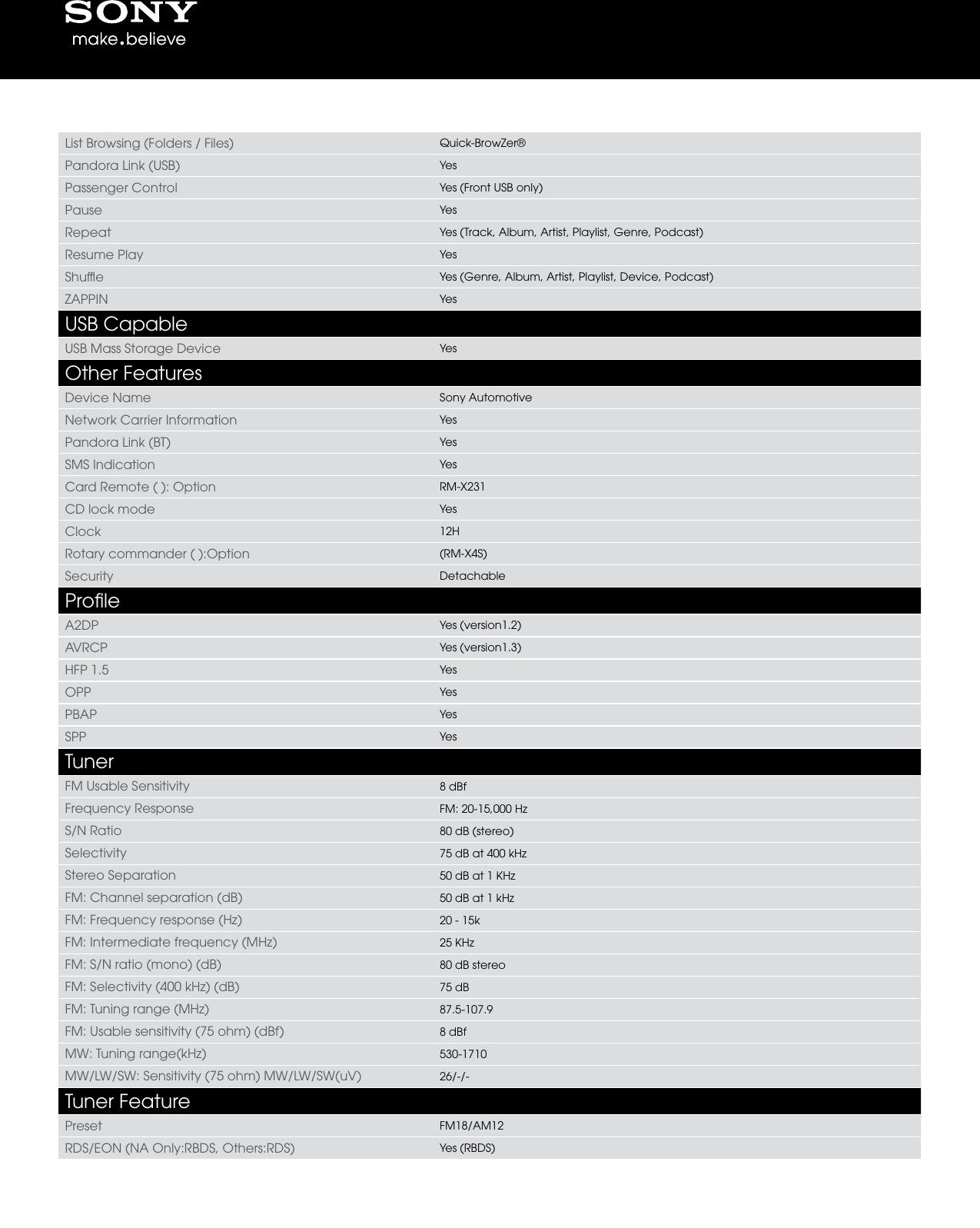 Page 5 of 6 - Sony Sony-Mex-Bt4000P-Marketing-Specifications-  Sony-mex-bt4000p-marketing-specifications