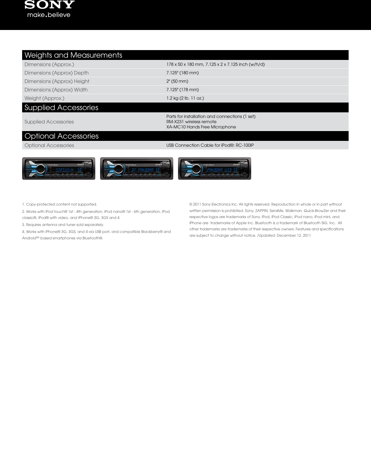Page 6 of 6 - Sony Sony-Mex-Bt4000P-Marketing-Specifications-  Sony-mex-bt4000p-marketing-specifications