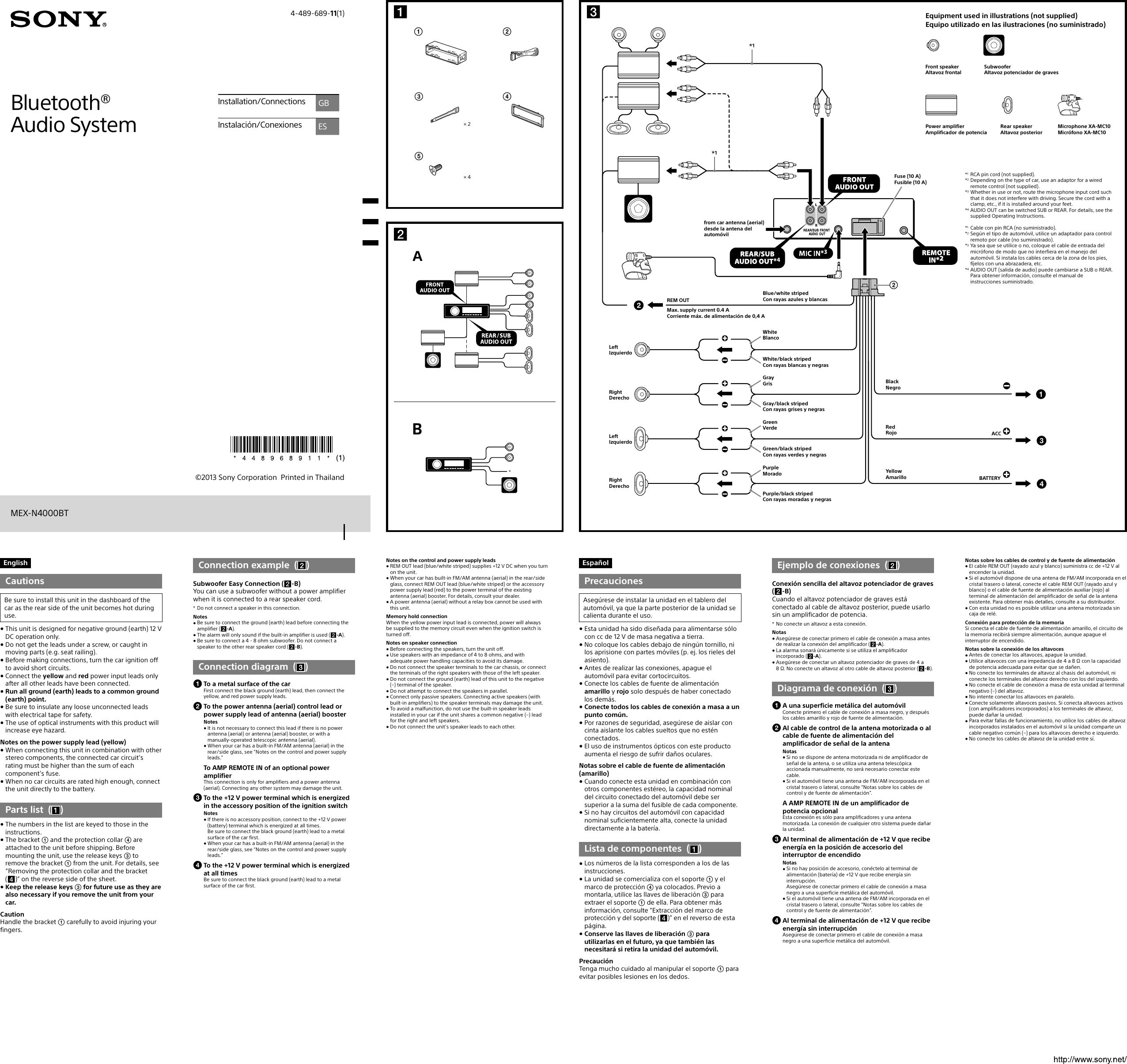 Page 1 of 2 - Sony Sony-Mex-N4000Bt-Installation-Connections-Manual-  Sony-mex-n4000bt-installation-connections-manual