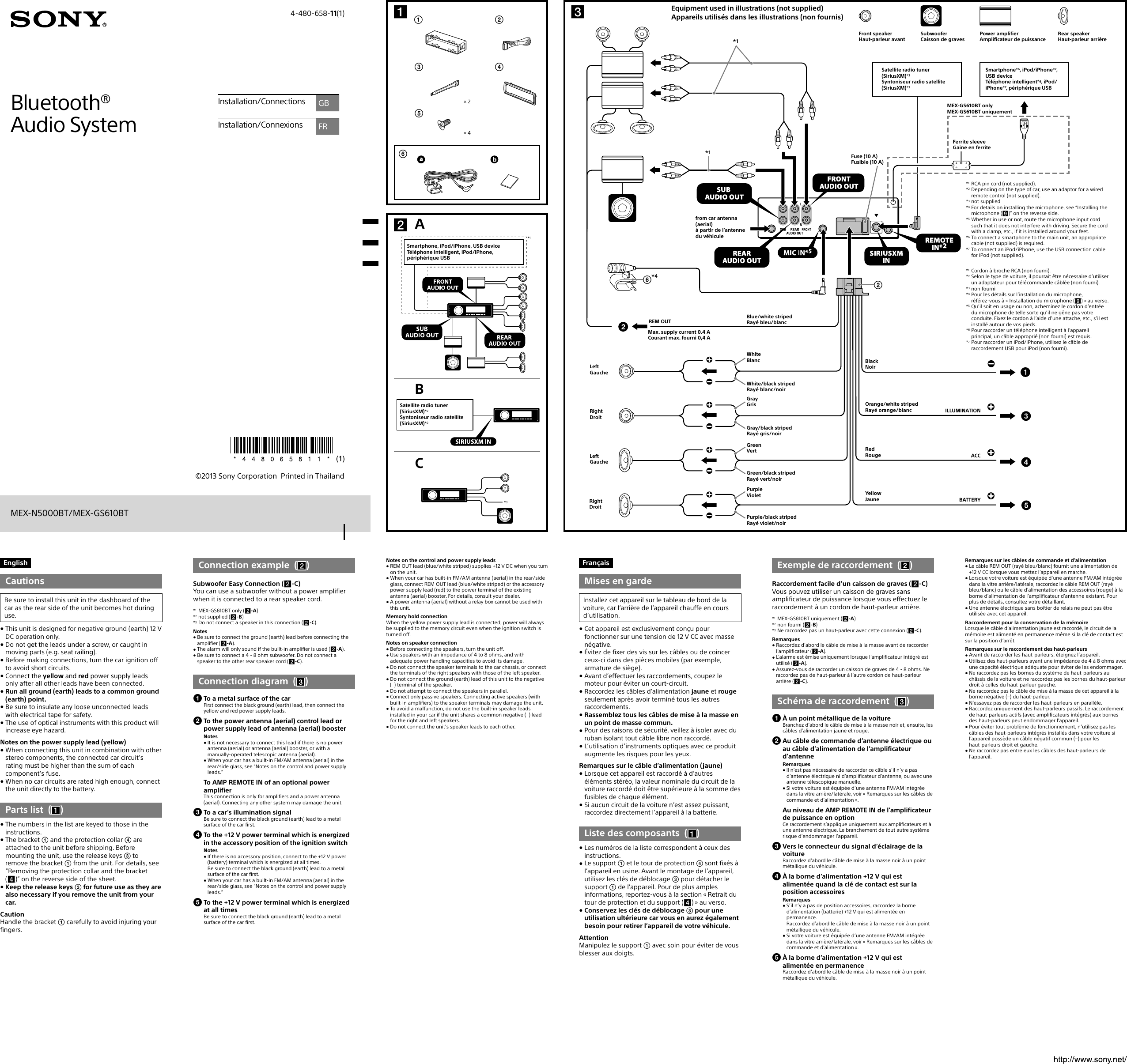 Page 1 of 2 - Sony Sony-Mex-N5000Bt-Installation-Connections-Manual-  Sony-mex-n5000bt-installation-connections-manual