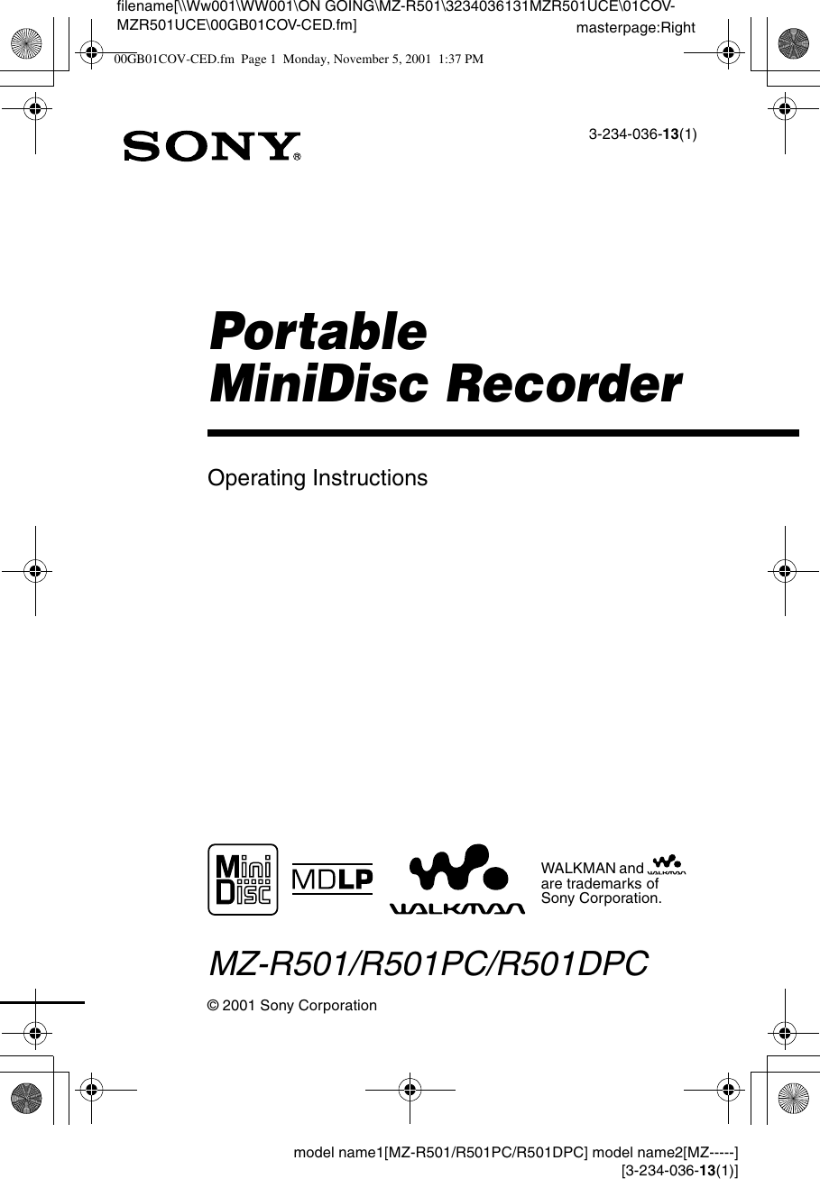 Sony Mz R501 Users Manual