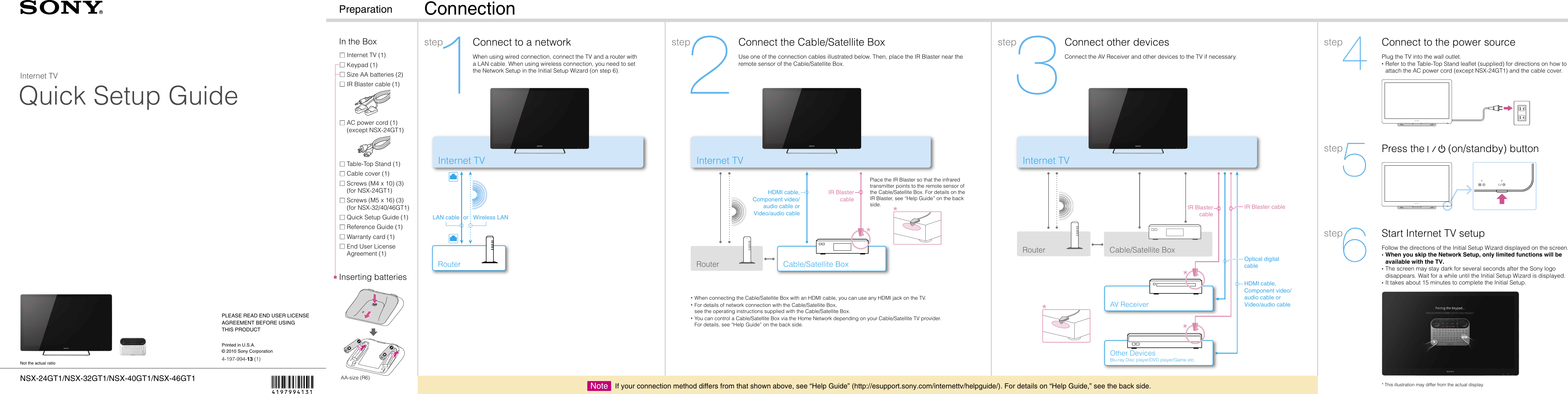 Sony Nsx 24Gt1 Users Manual 24/32/40/46GT1 Quick Setup Guide