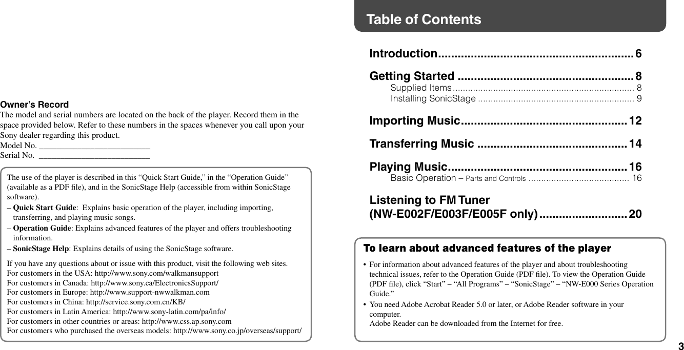 Page 2 of 11 - Sony Sony-Nw-E002-Quick-Start-Manual- NW-E002F / E003F E005F E002 E003 E005  Sony-nw-e002-quick-start-manual