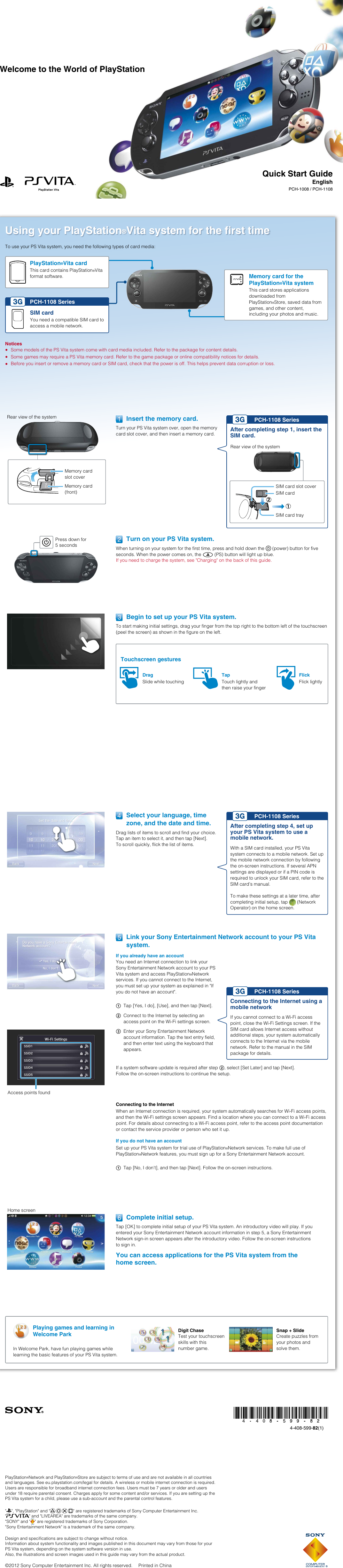 Page 1 of 2 - Sony Sony-Playstation-Vita-Pch-1008-Quick-Start-Manual- PCH-1008 / PCH-1108  Sony-playstation-vita-pch-1008-quick-start-manual