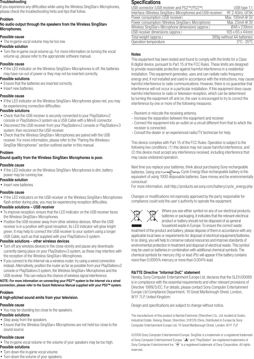 Sony Ps2 Wireless Singstar Microphones Instruction Manual