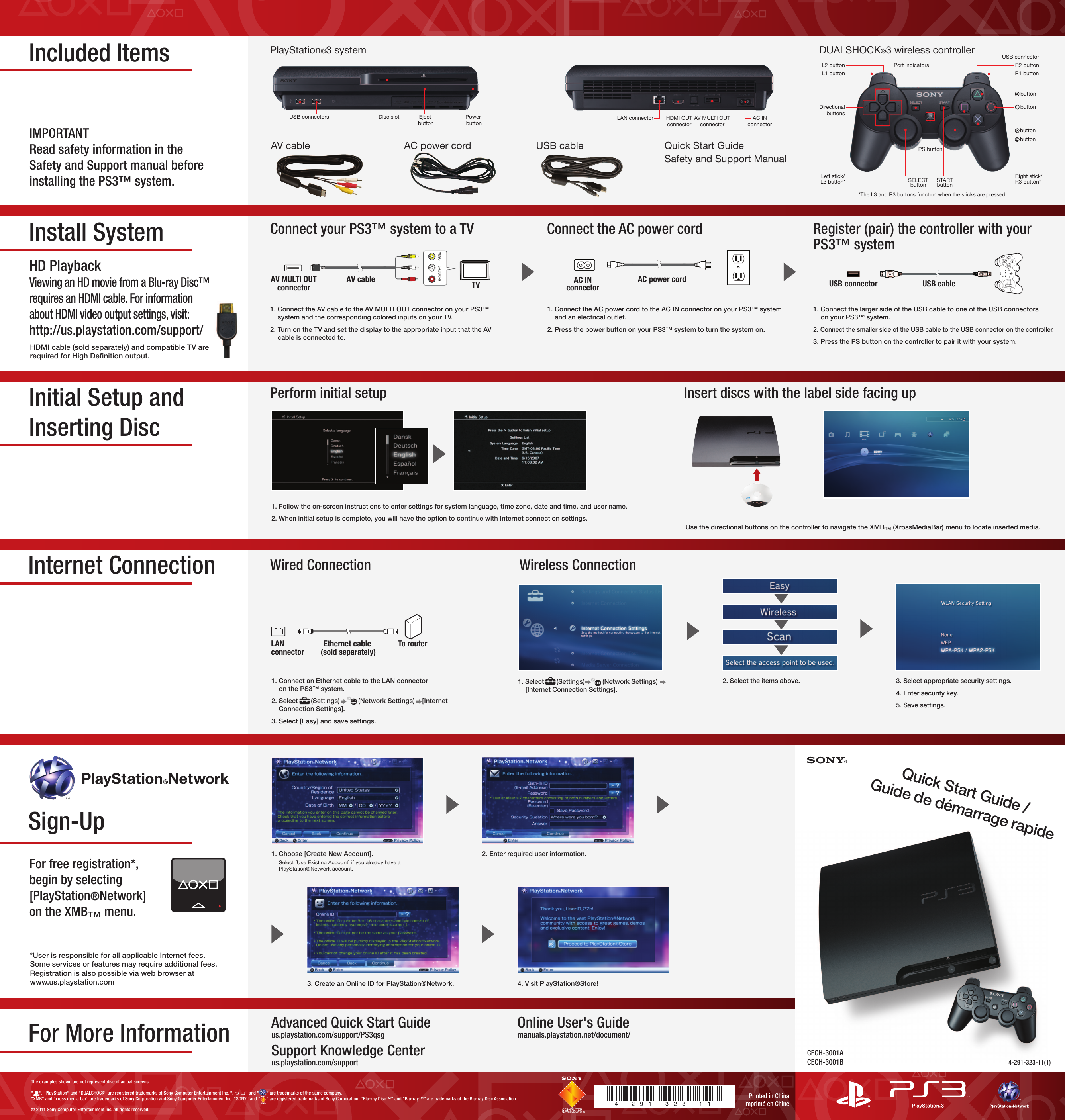 Page 1 of 2 - Sony Sony-Ps3-Cech-3001A-Quick-Start-Manual- CECH-3001A/CECH-3001B  Sony-ps3-cech-3001a-quick-start-manual