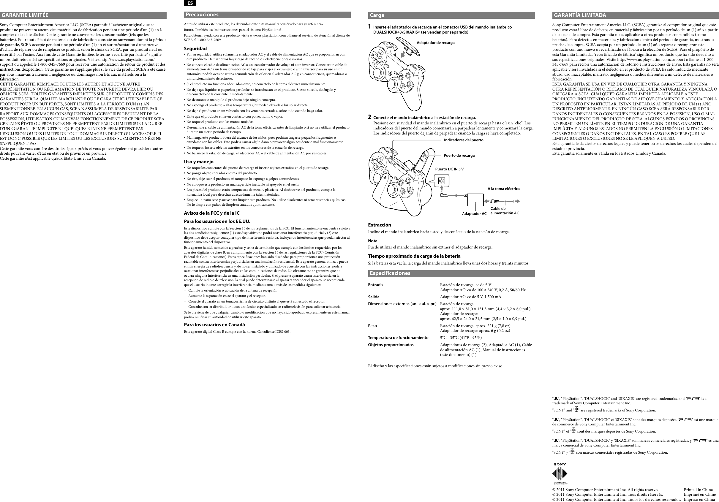 Page 2 of 2 - Sony Sony-Ps3-Dualshock-3-Charging-Station-Cech-Zdc1U-Operating-Instructions- CECH-ZDC1U  Sony-ps3-dualshock-3-charging-station-cech-zdc1u-operating-instructions