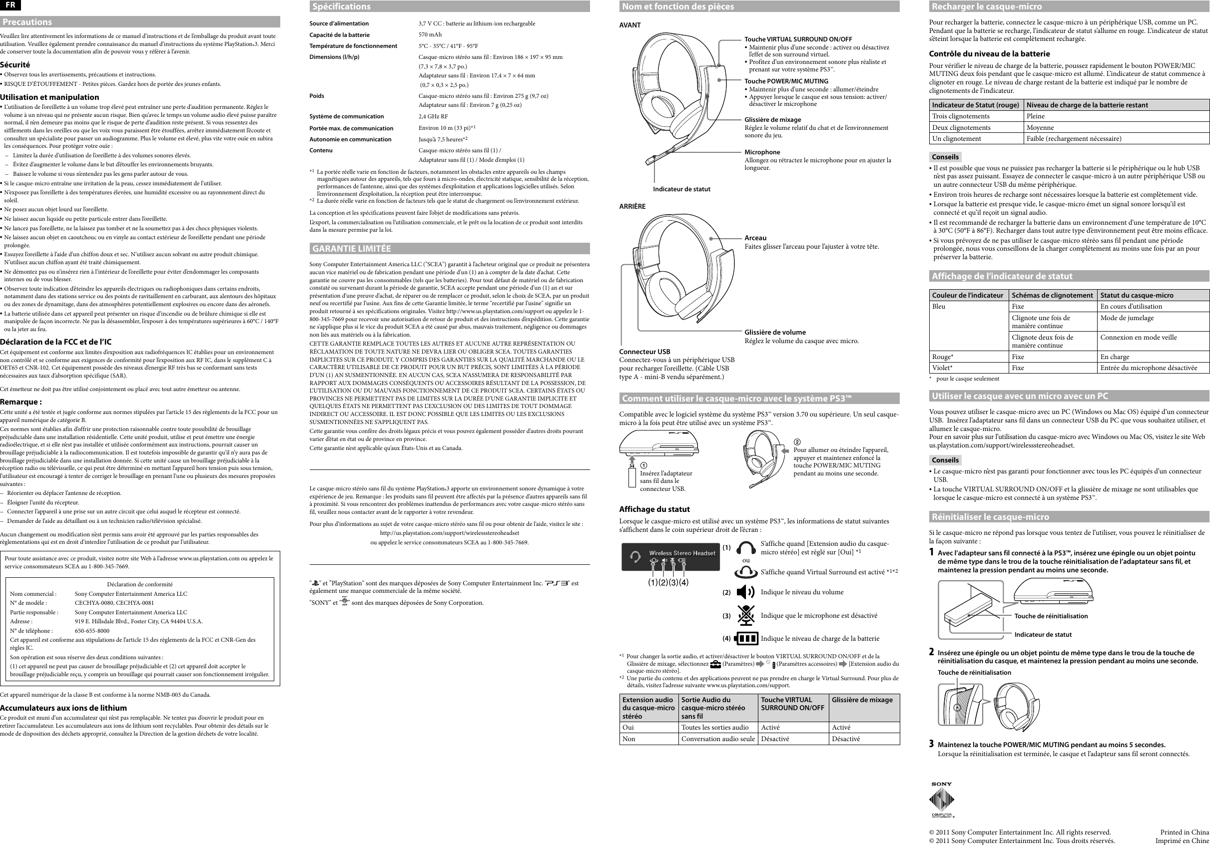Page 2 of 2 - Sony Sony-Ps3-Wireless-Stereo-Headset-Cechya-0080-Instruction-Manual- CECHYA-0080  Sony-ps3-wireless-stereo-headset-cechya-0080-instruction-manual