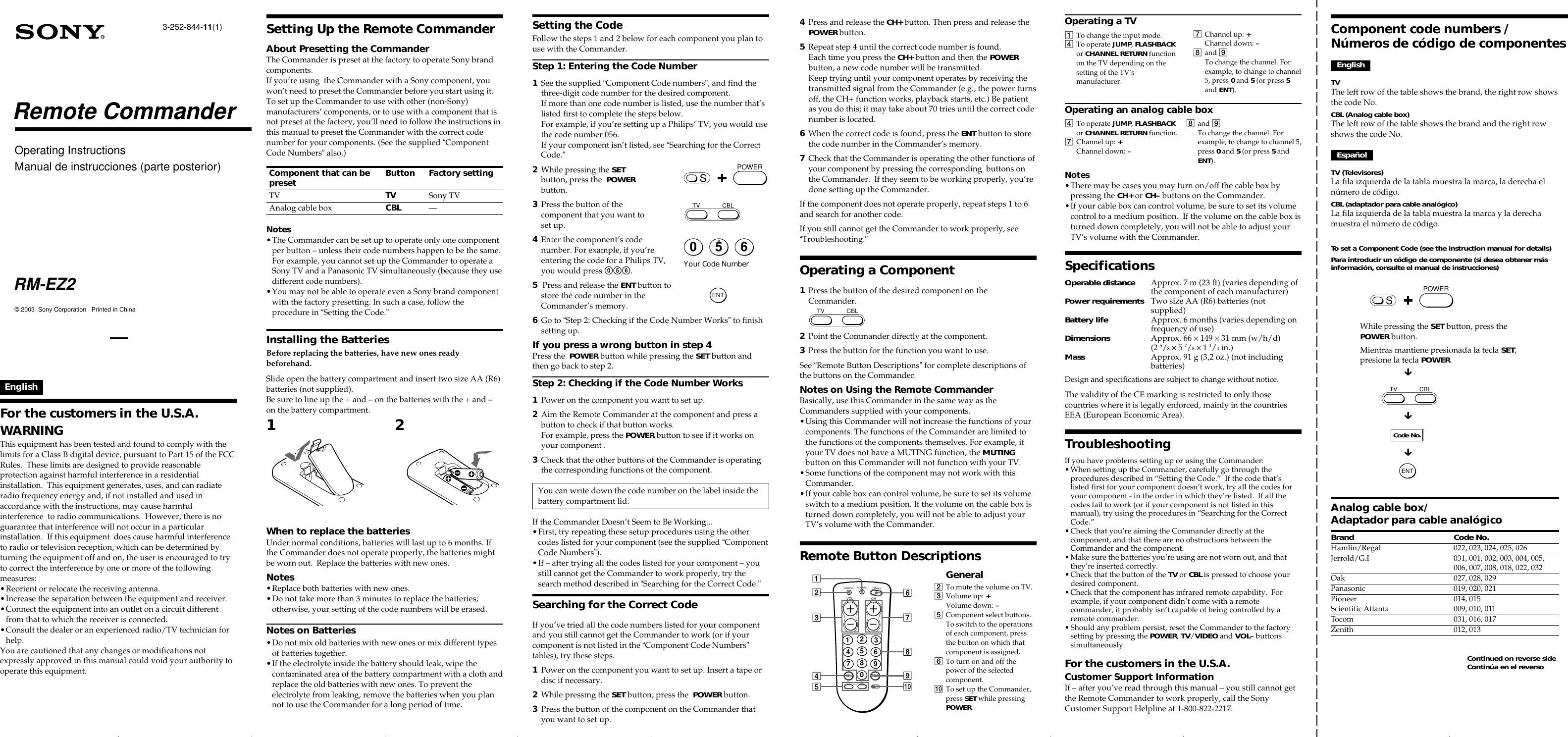 Page 1 of 2 - Sony Sony-Rm-Ez2-Users-Manual- RM-EZ2  Sony-rm-ez2-users-manual