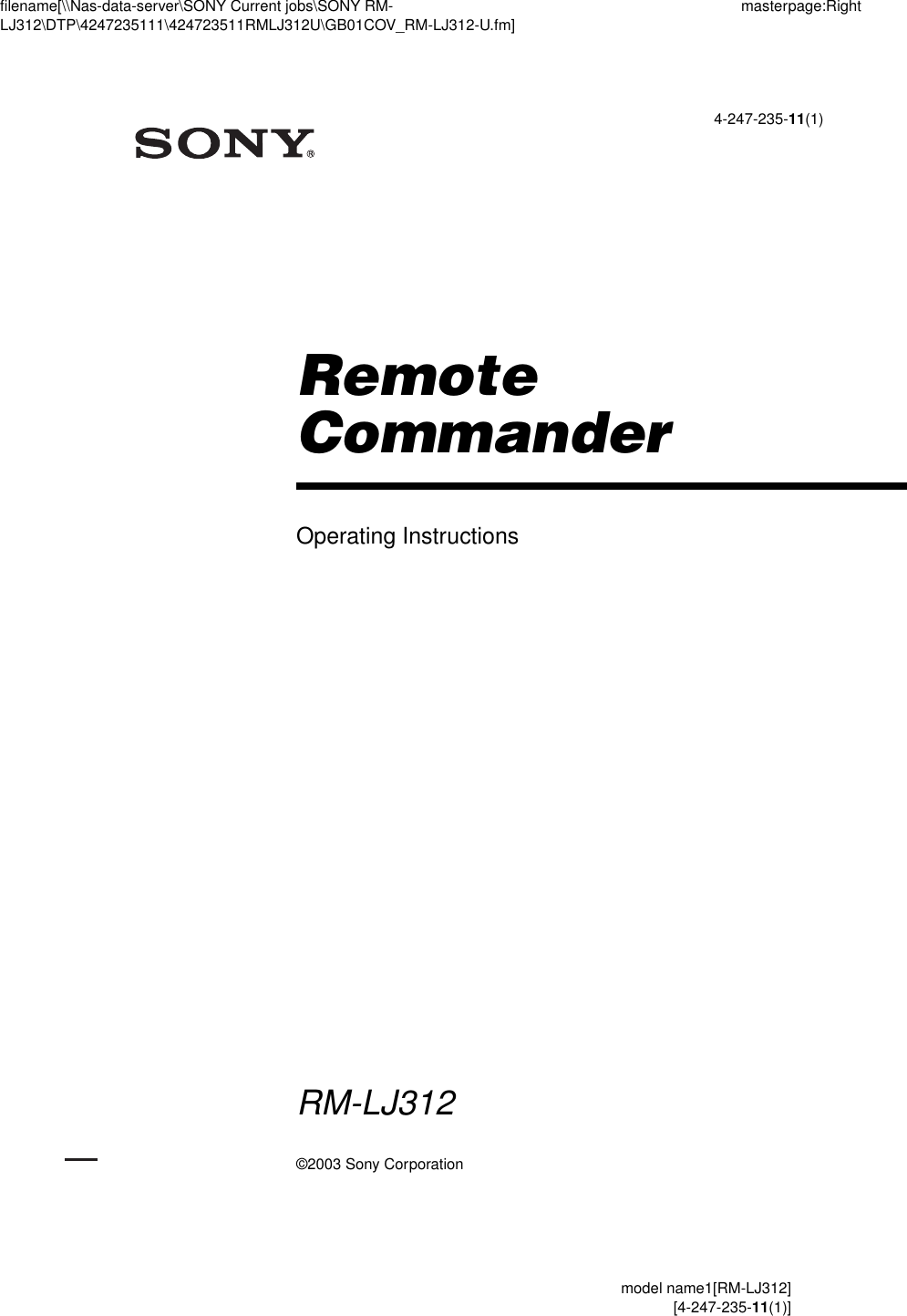 Sony Rm Lj312 Users Manual