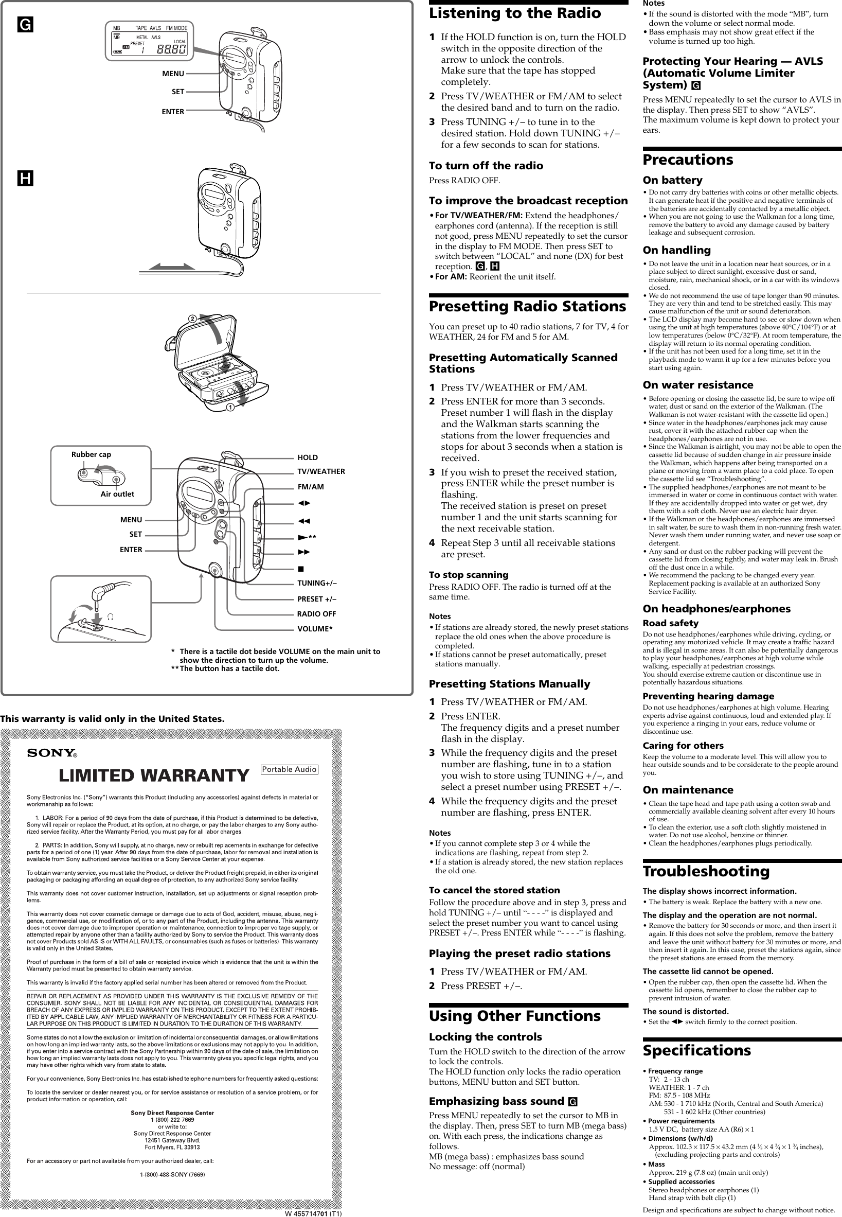 Page 2 of 2 - Sony Sony-S2-Sports-Walkman-Wm-Fs555-Users-Manual- WM-FS555J  Sony-s2-sports-walkman-wm-fs555-users-manual