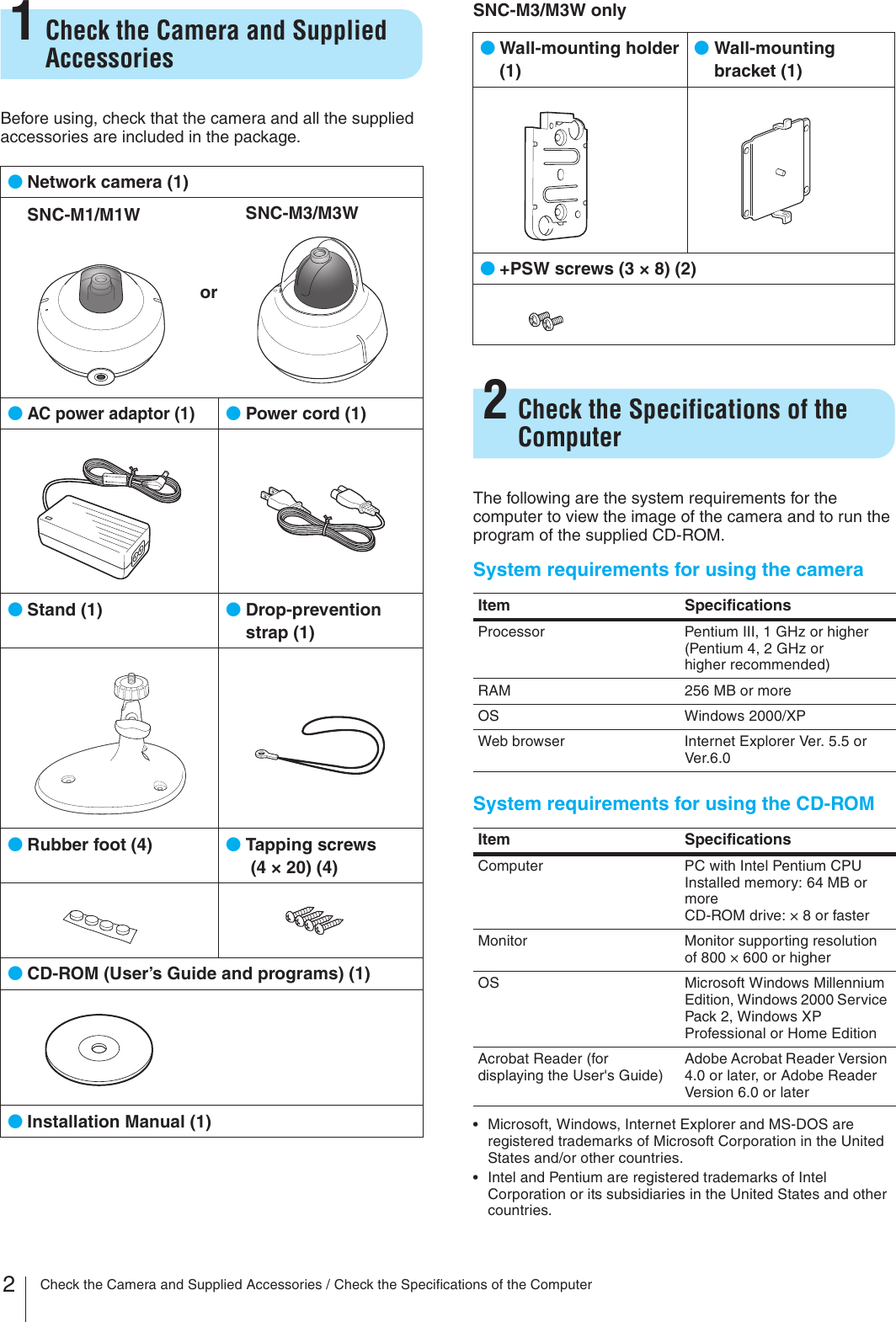 Page 2 of 8 - Sony Sony-Snc-M3-Users-Manual- SNC-M1/M1W/M3/M3W Sony-snc-m3-users-manual