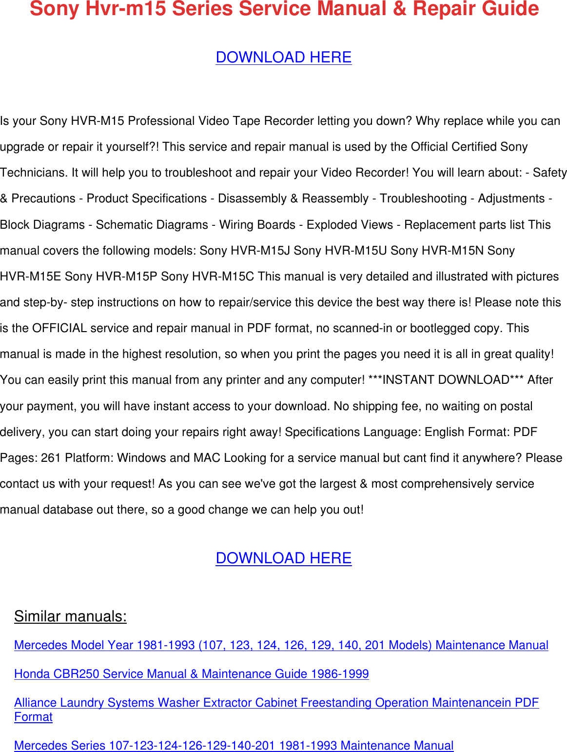 Page 1 of 6 - Sony Sony-Sony-Camcorder-Hvr-M15-Users-Manual-  Sony-sony-camcorder-hvr-m15-users-manual