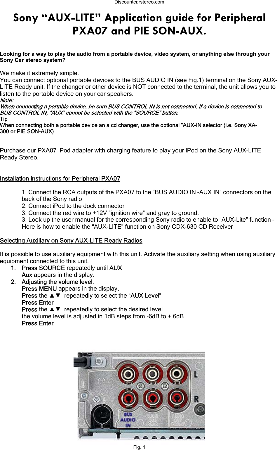 Page 1 of 2 - Sony Sony-Sony-Car-Stereo-System-Pxa07-Users-Manual Son-auxlite