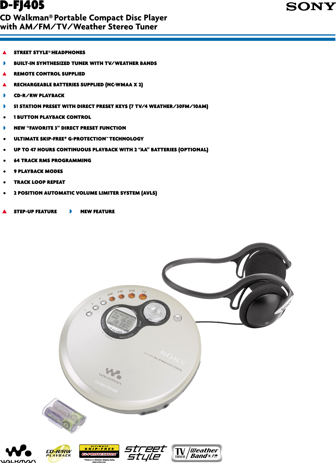 Page 1 of 2 - Sony Sony-Sony-Cd-Walkman-Portable-Compact-Disc-Player-Users-Manual- SON 907; D-FJ405  Sony-sony-cd-walkman-portable-compact-disc-player-users-manual