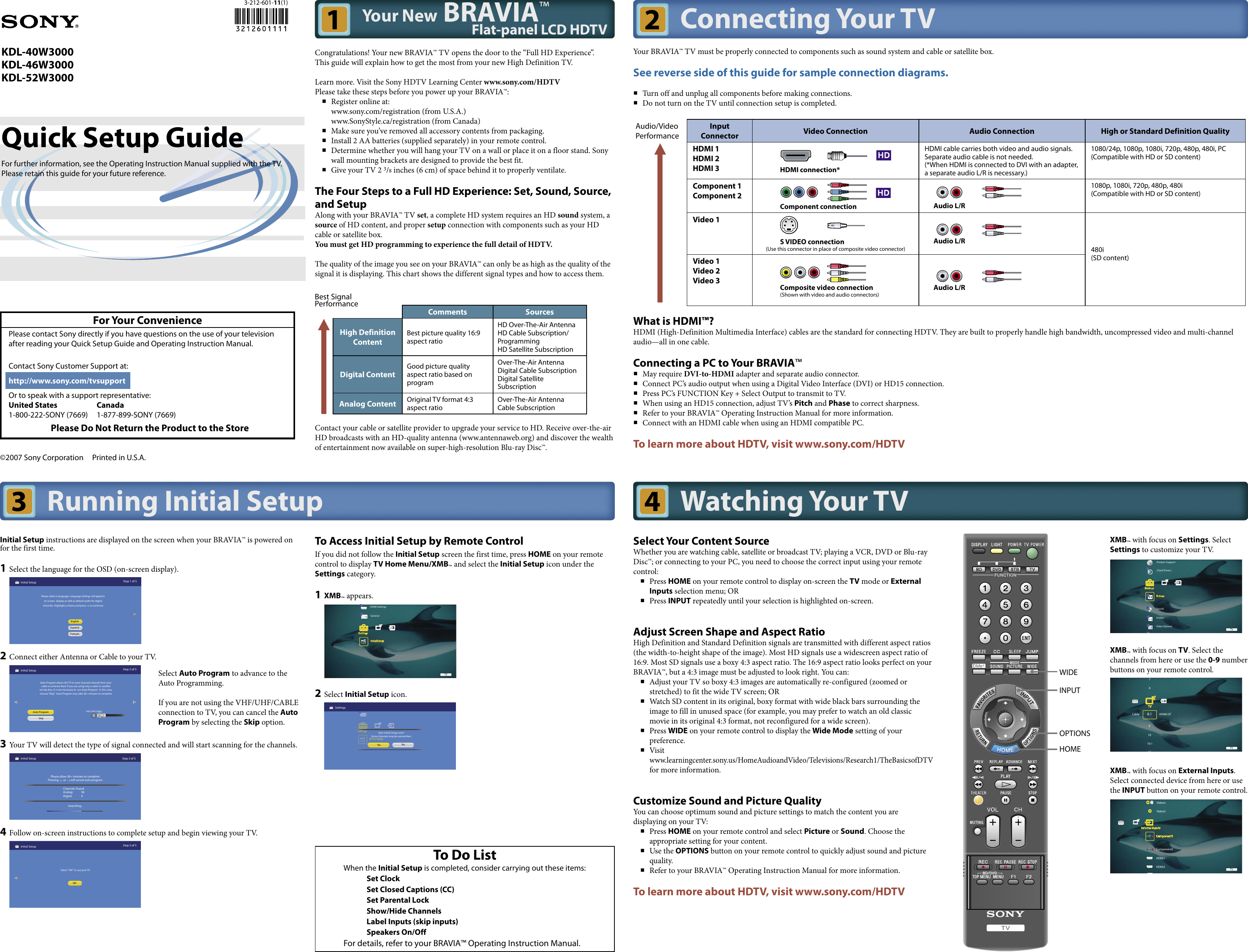 Page 1 of 2 - Sony Sony-Sony-Crt-Television-Kdl-40W3000-Users-Manual- KDL-40W3000/KDL-46W3000/KDL-52W3000  Sony-sony-crt-television-kdl-40w3000-users-manual